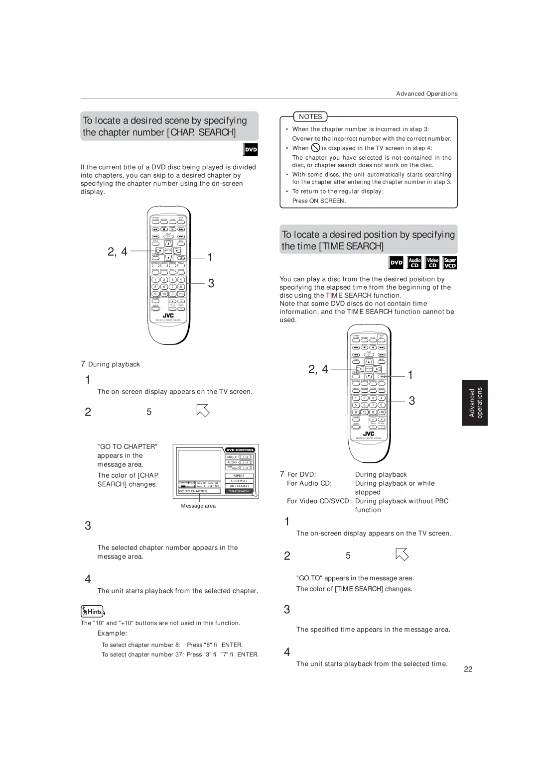 JVC XV-515GD manual Press on Screen, Use Cursor 5/ to move, Press Enter, Use the numeric buttons 0 ~ 9 to enter the time 