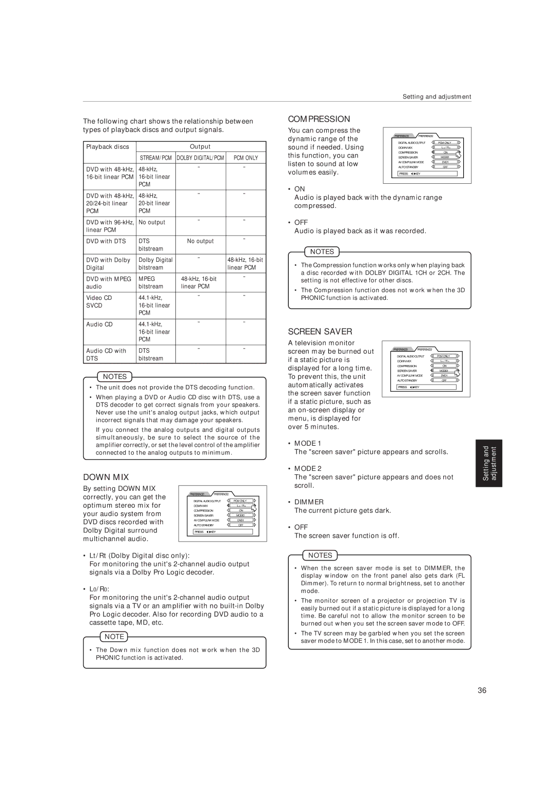 JVC XV-515GD manual Mode, Screen saver picture appears and scrolls, Lt/Rt Dolby Digital disc only, L0/R0 