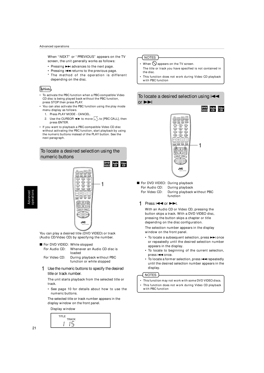 JVC XV-522SL manual To locate a desired selection using the numeric buttons, To locate a desired selection using 4 or ¢ 