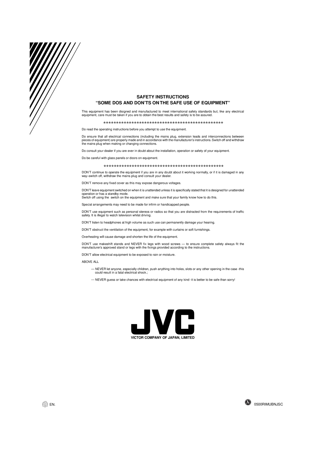 JVC XV-522SL manual 0500RIMUBNJSC 