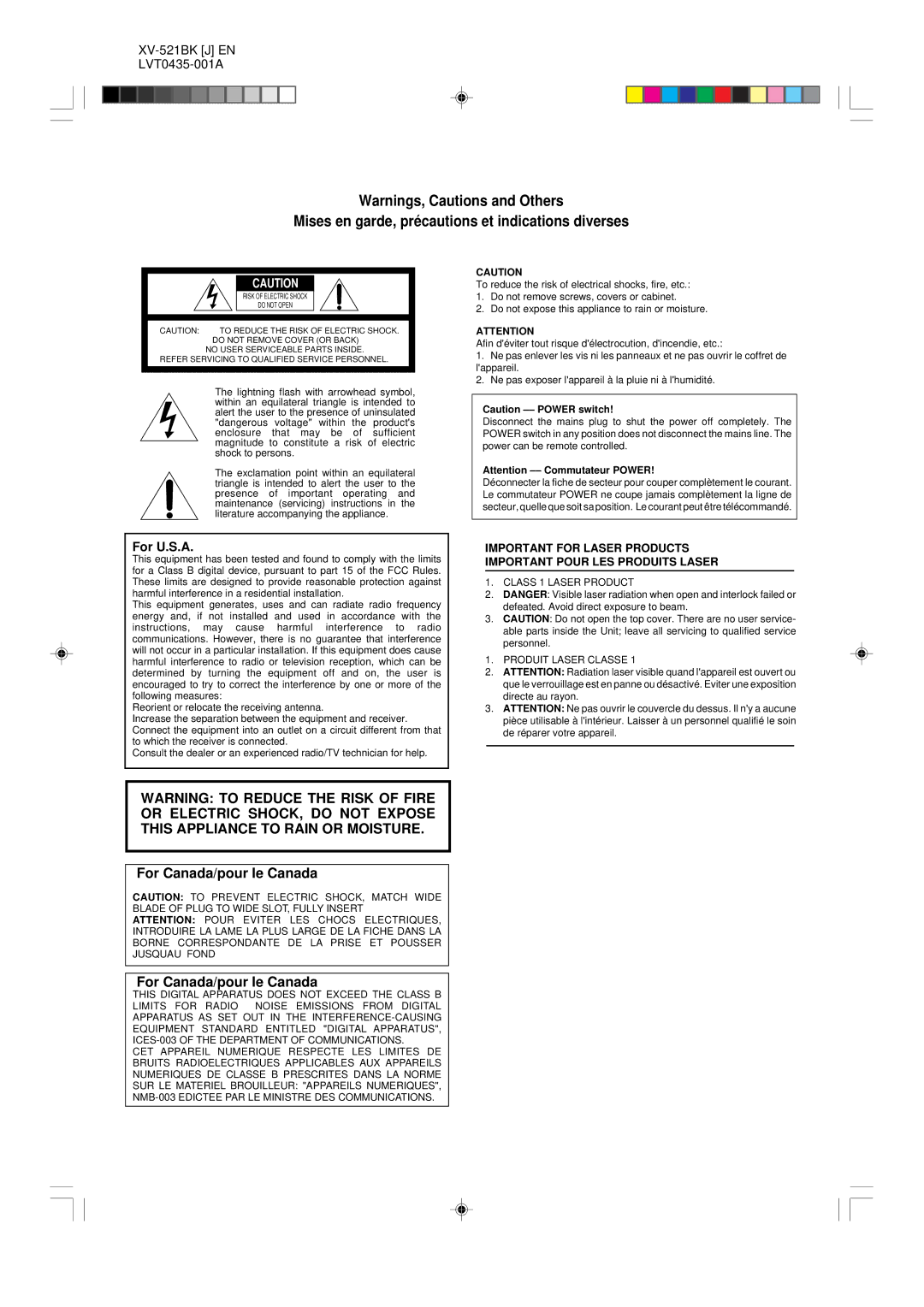 JVC XV-523GD, XV-525BK manual Mises en garde, précautions et indications diverses 