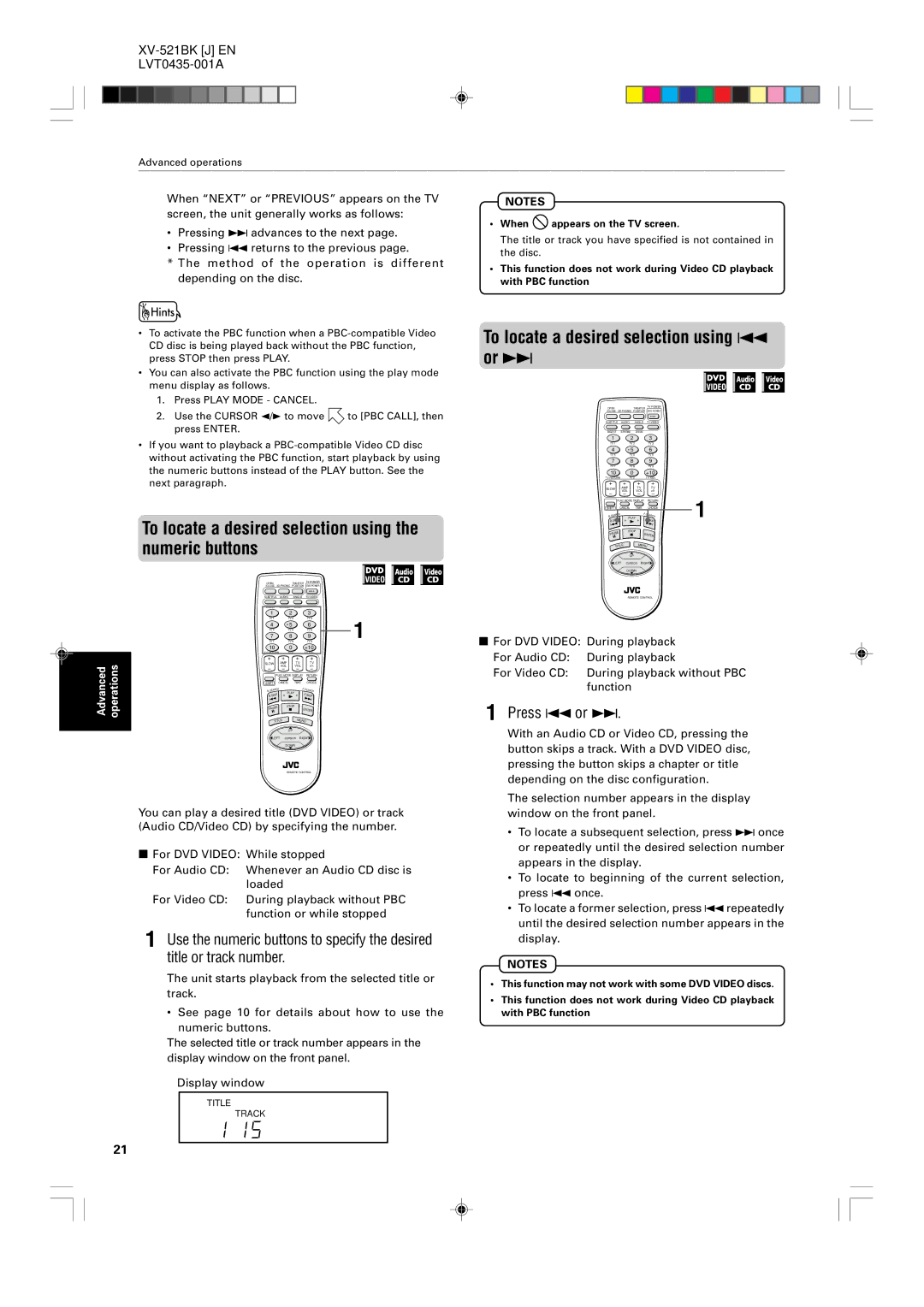 JVC XV-523GD, XV-525BK To locate a desired selection using the numeric buttons, To locate a desired selection using 4 or ¢ 