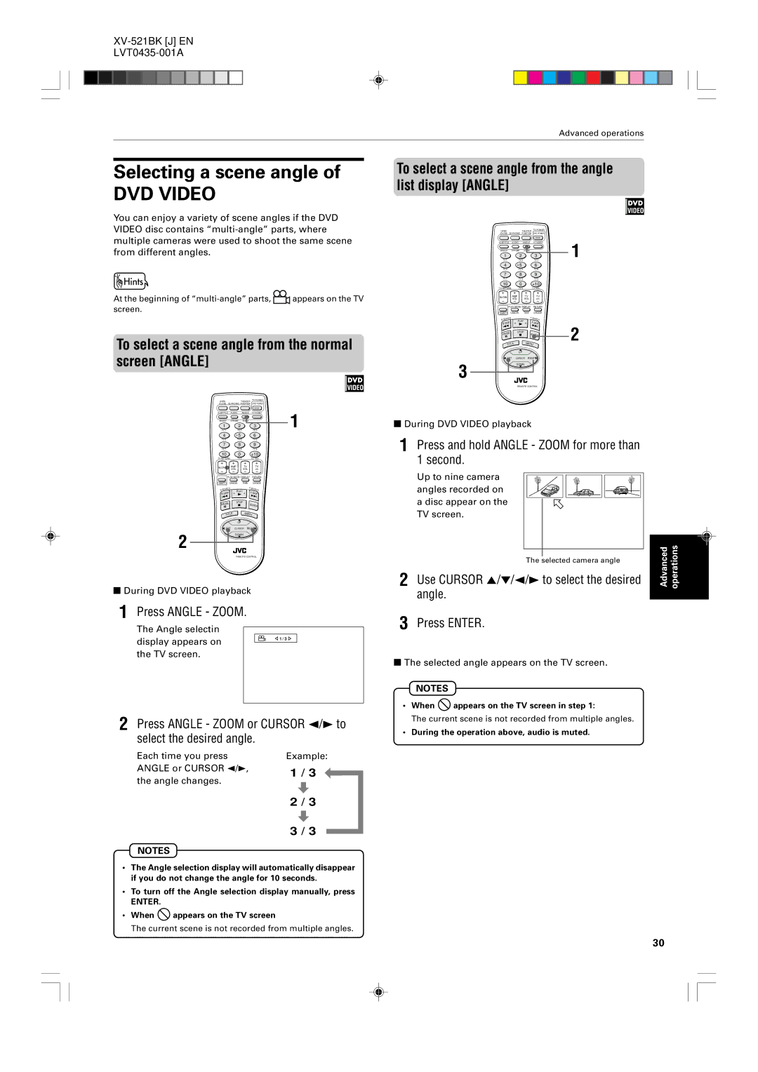 JVC XV-525BK, XV-523GD manual Selecting a scene angle, To select a scene angle from the normal screen Angle 