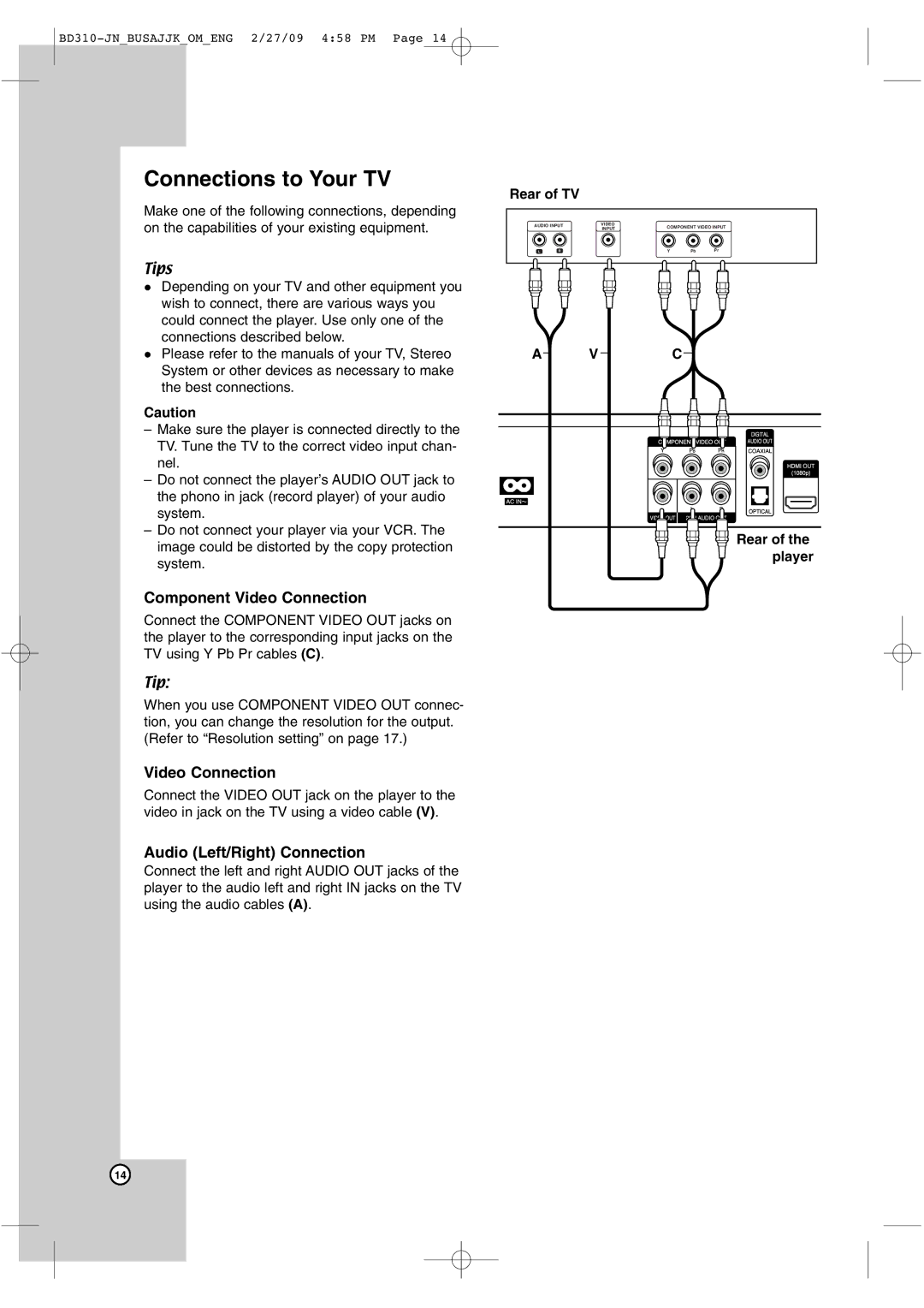 JVC XV-BP1 manual Connections to Your TV, Rear of TV 