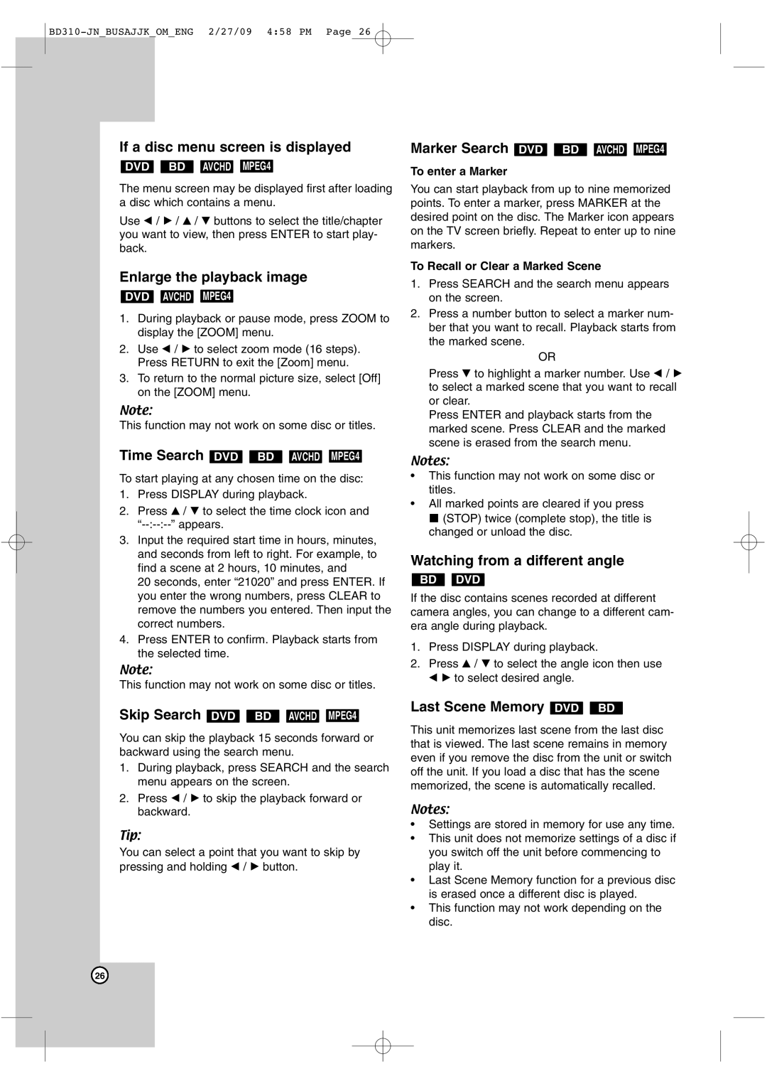 JVC XV-BP1 manual If a disc menu screen is displayed, Enlarge the playback image, Watching from a different angle 