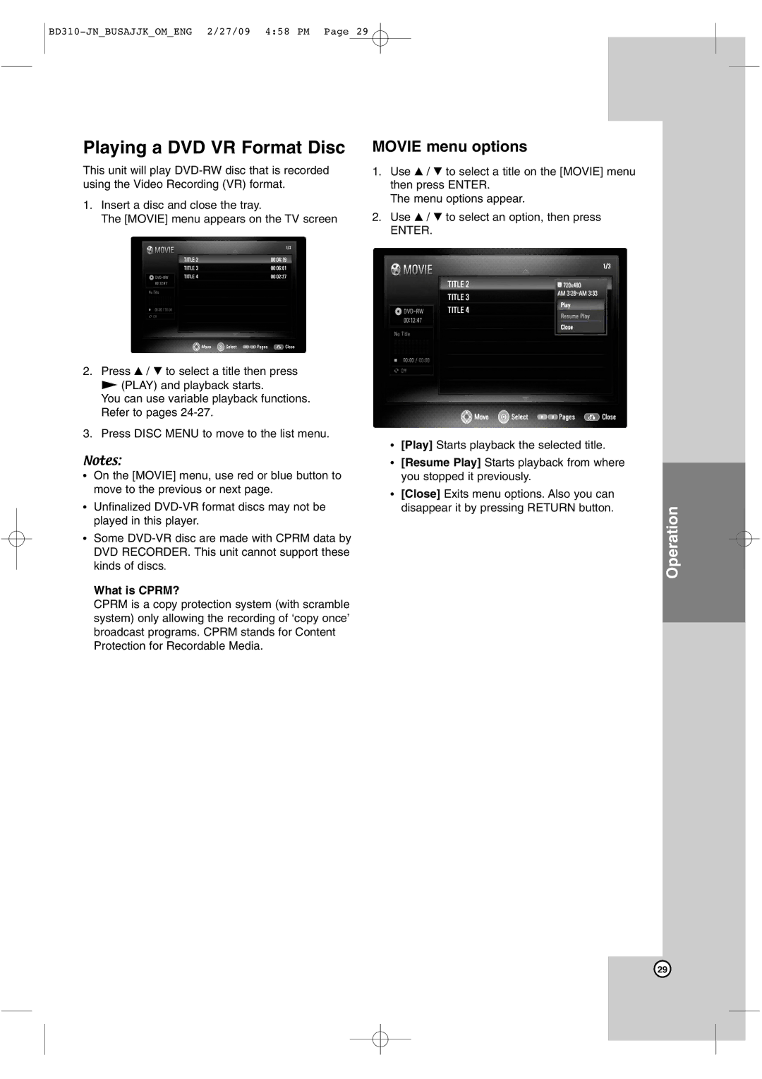 JVC XV-BP1 manual Playing a DVD VR Format Disc, What is CPRM? 