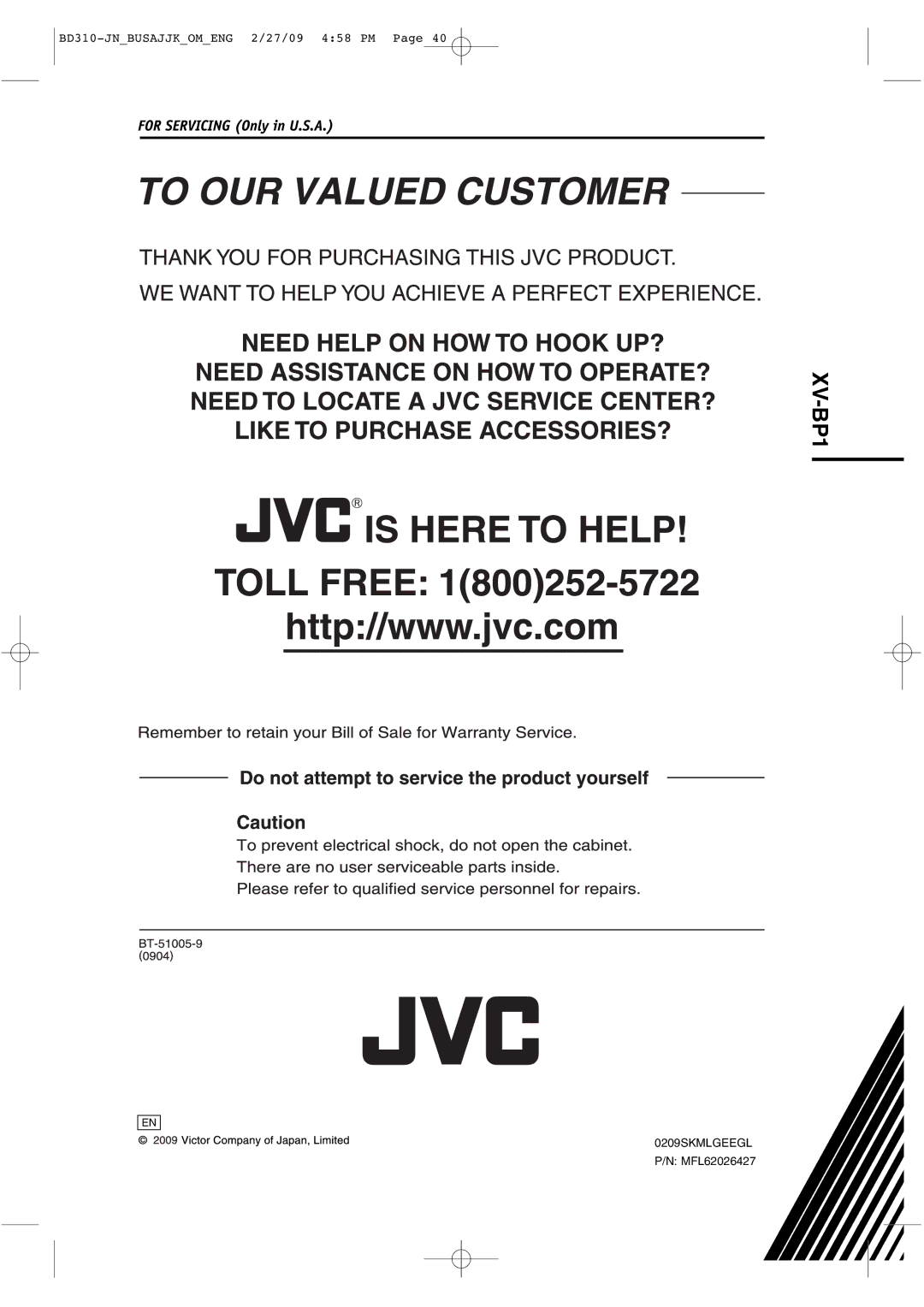 JVC XV-BP1 manual 