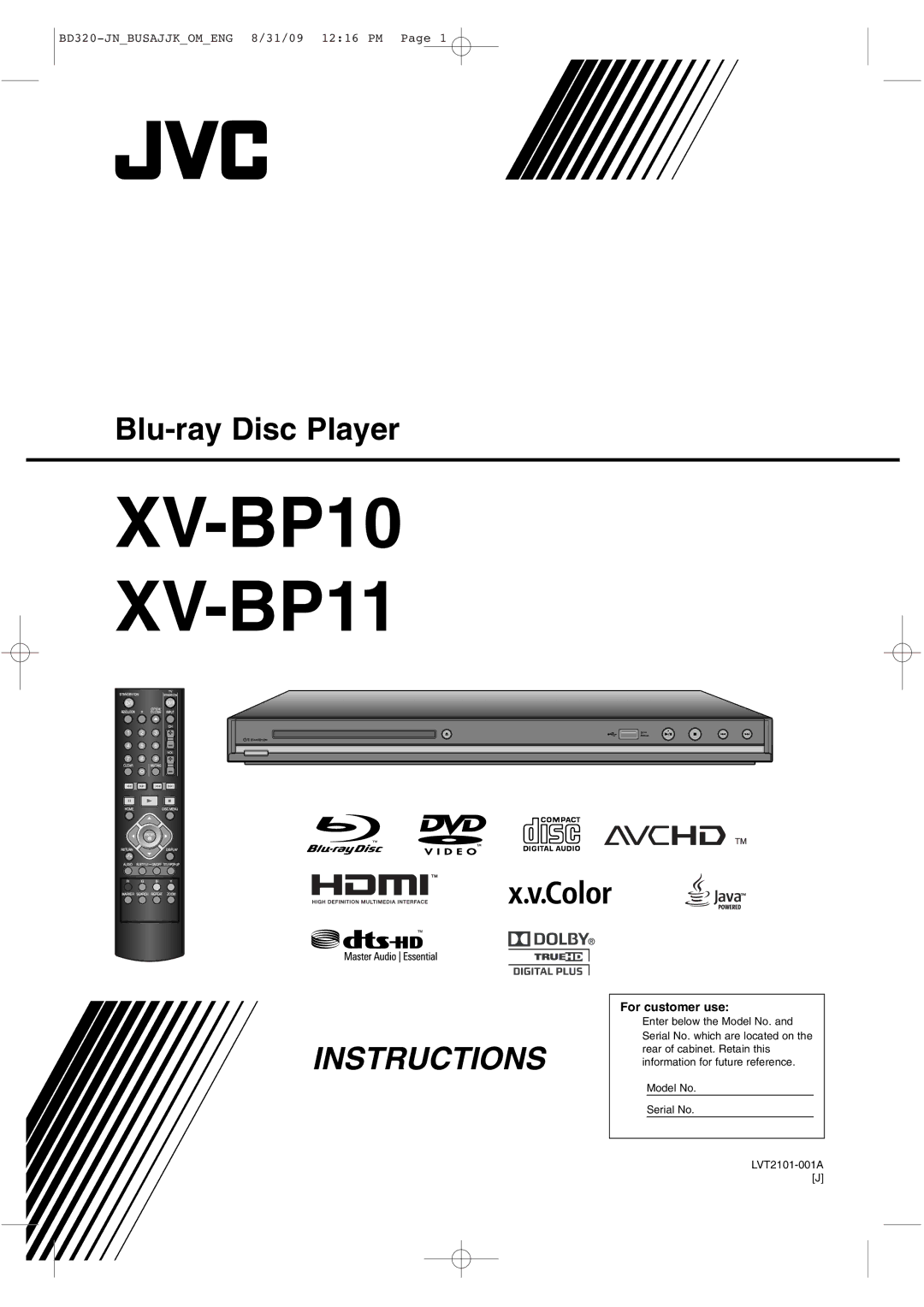 JVC LVT2101-001A manual XV-BP10 XV-BP11 