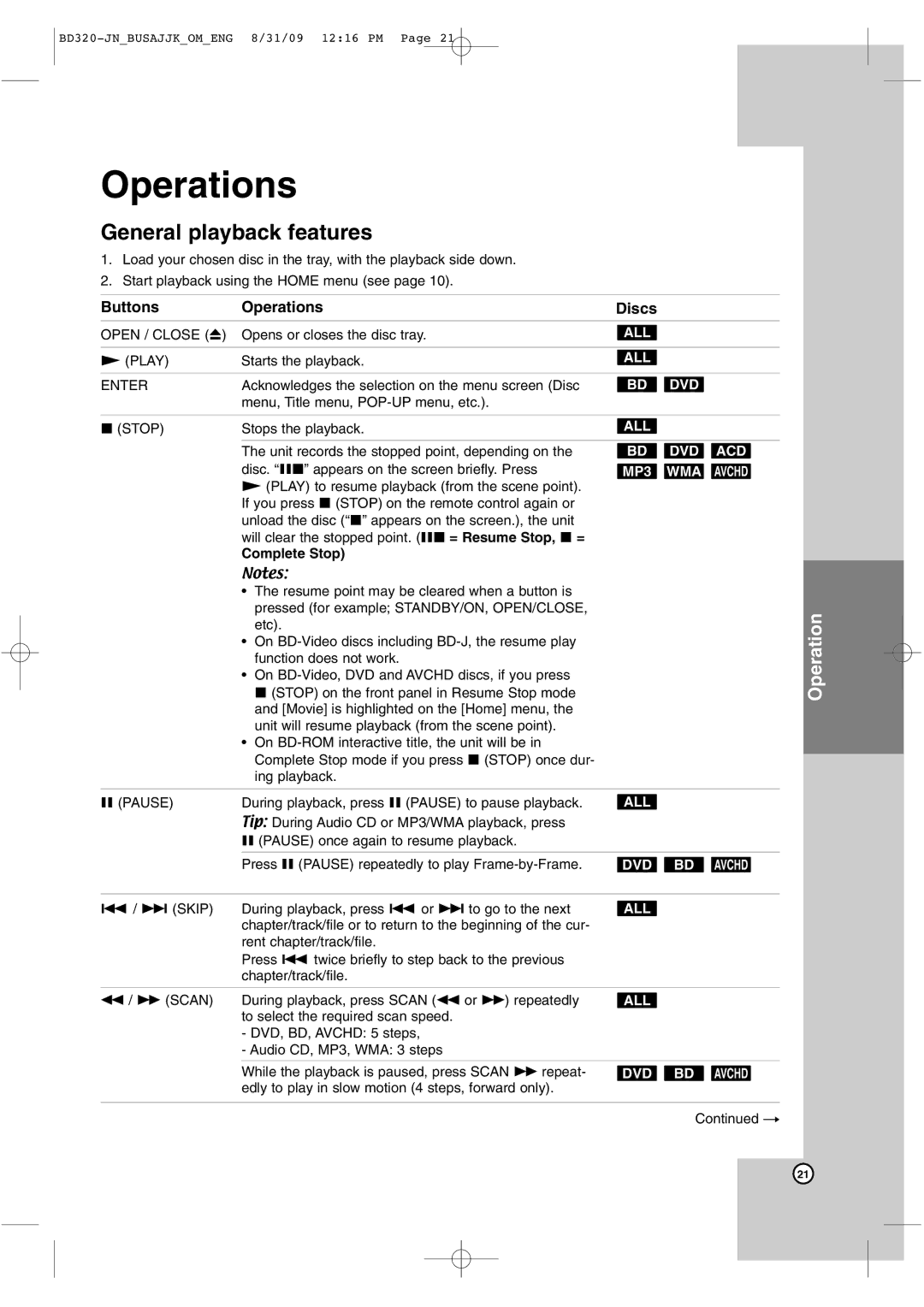 JVC XV-BP11, XV-BP10, LVT2101-001A manual General playback features, Complete Stop 