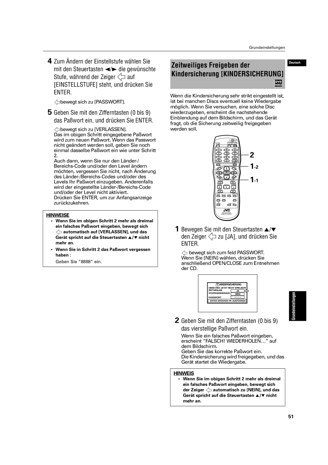 JVC XV-C3SL manual Zeitweiliges Freigeben der 