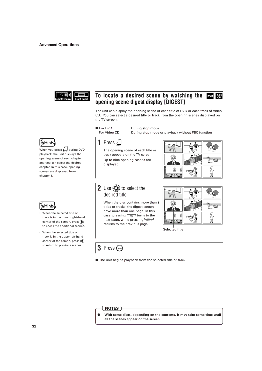 JVC XV-D701BK manual Use to select the desired title, Press Enter 