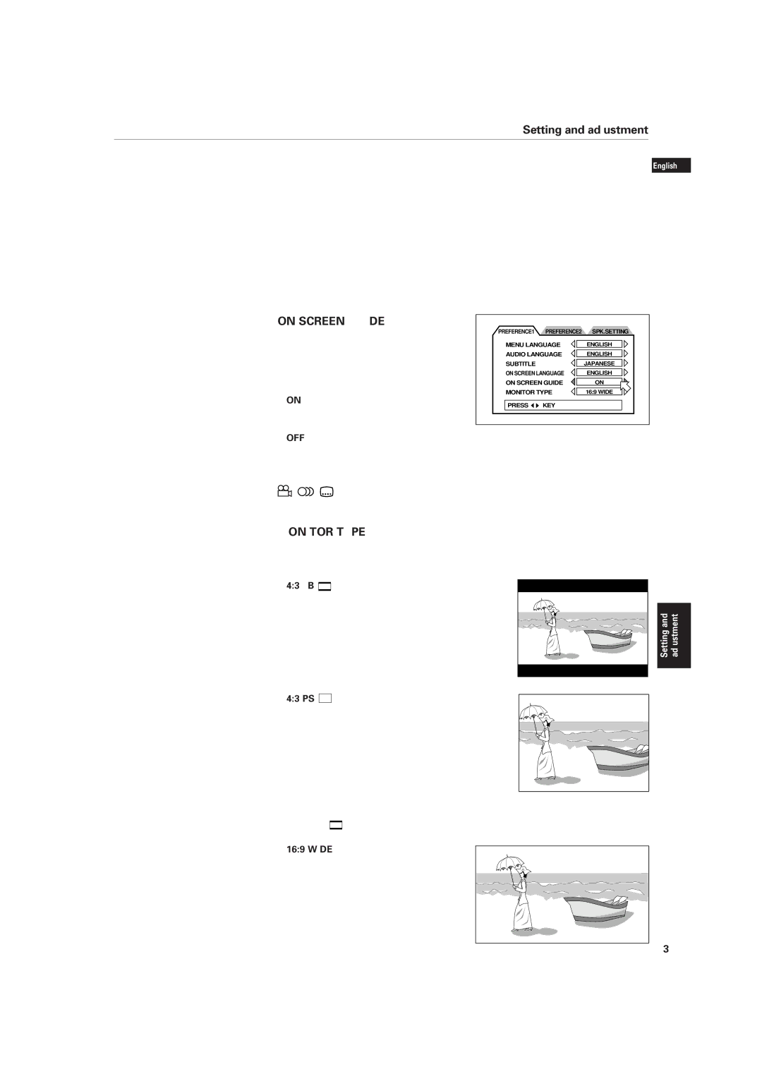 JVC XV-D701BK manual On Screen Guide, Monitor Type 