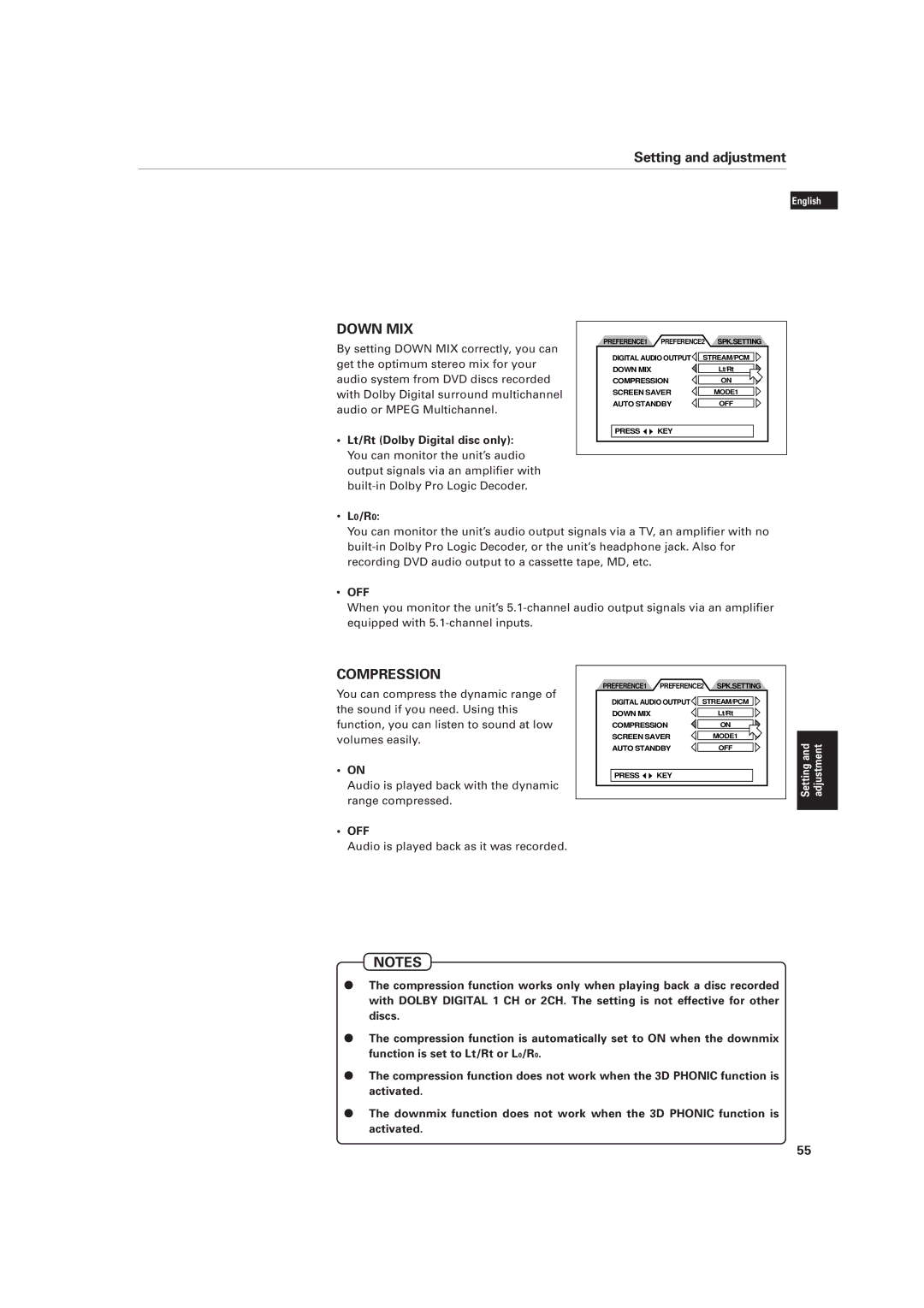 JVC XV-D701BK manual Down MIX, Compression, L0/R0 