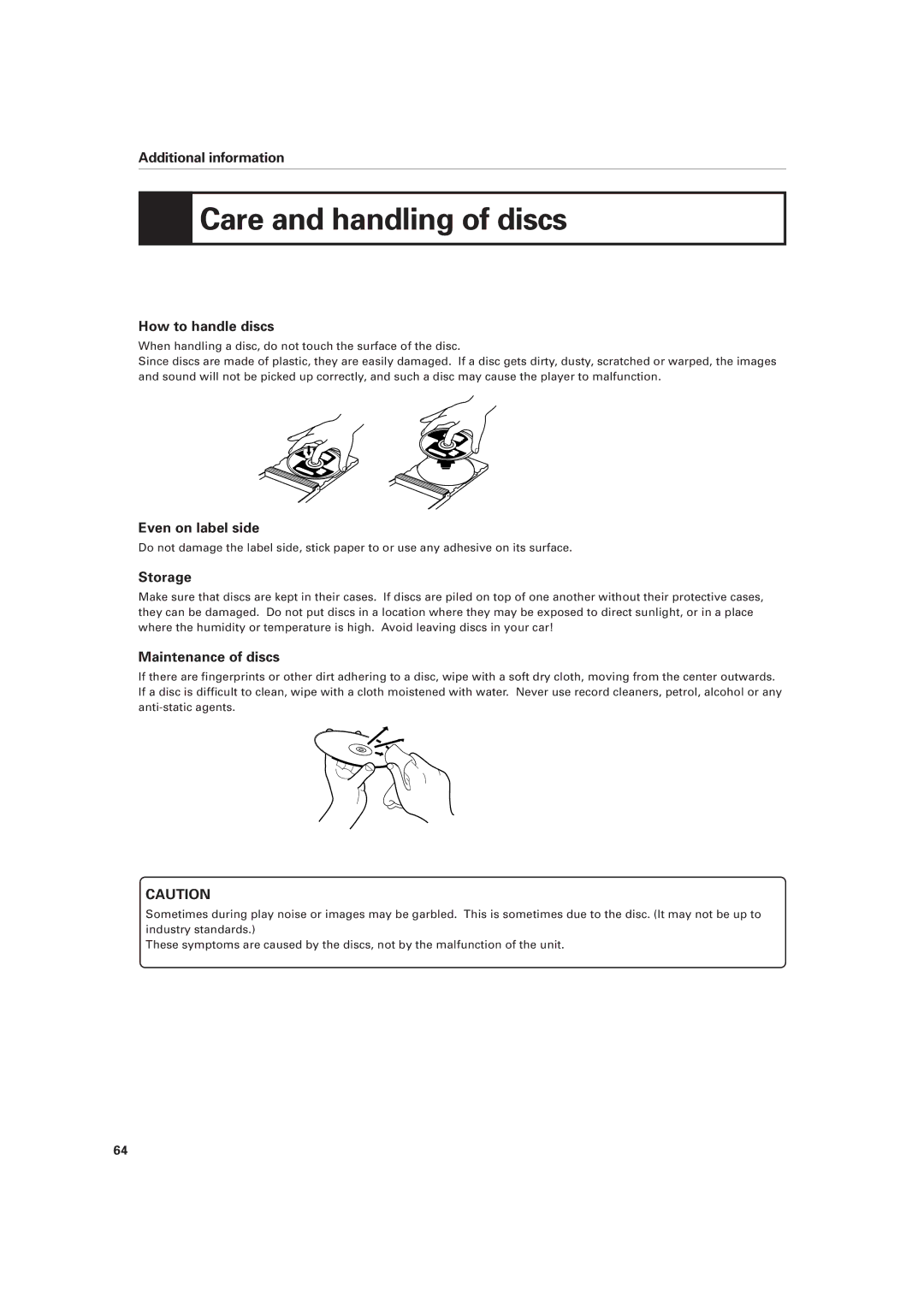 JVC XV-D701BK manual Care and handling of discs 