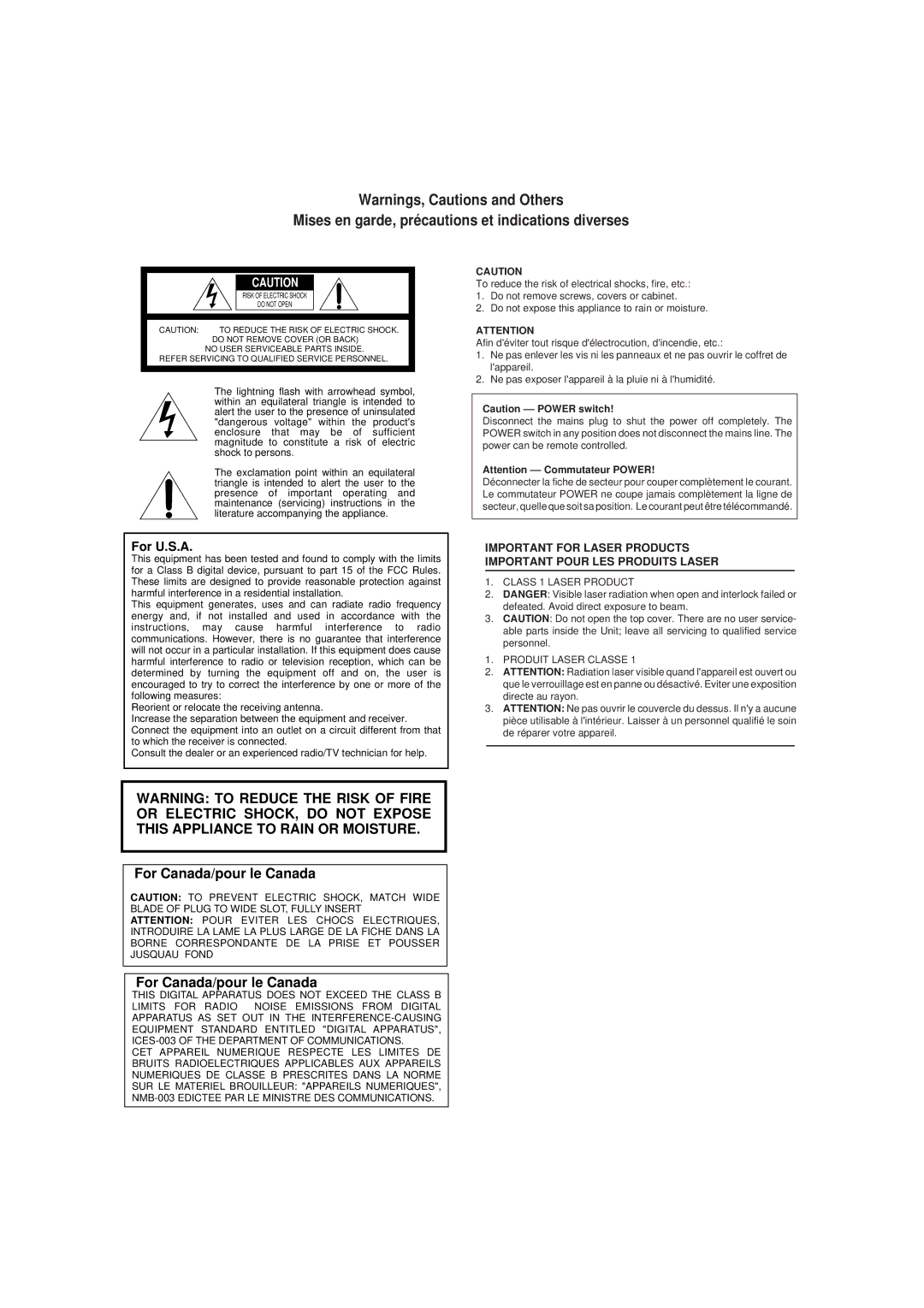 JVC XV-D721BK manual Mises en garde, précautions et indications diverses 