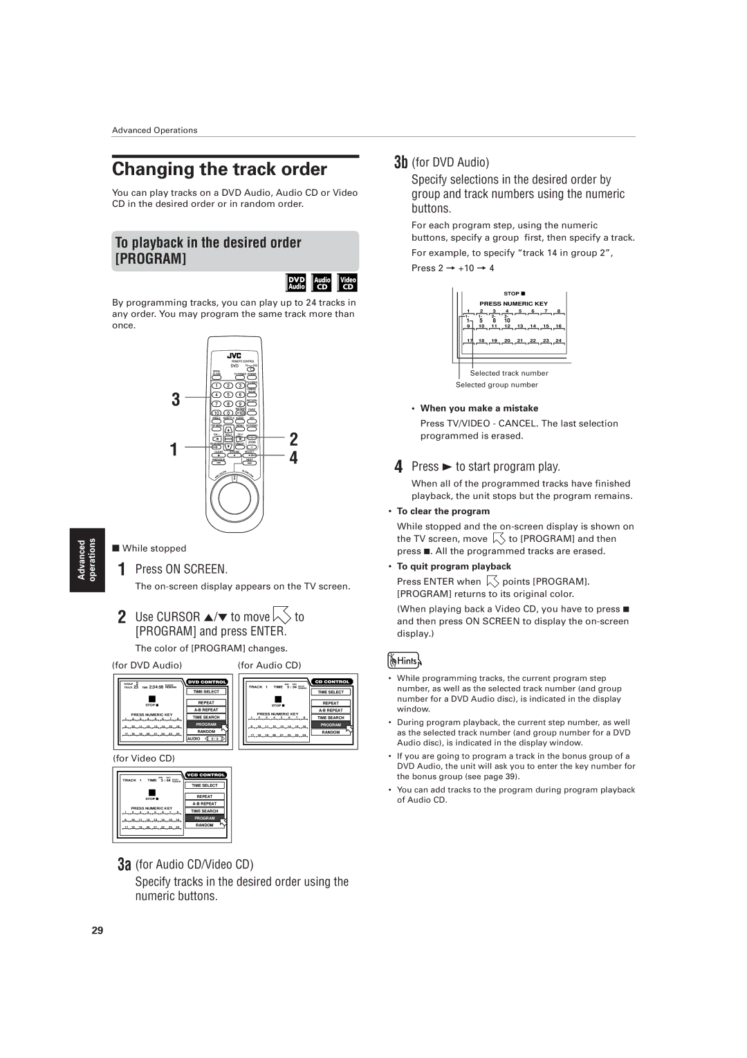 JVC XV-D721BK manual Changing the track order, To playback in the desired order Program, Use Cursor 5/ to move 