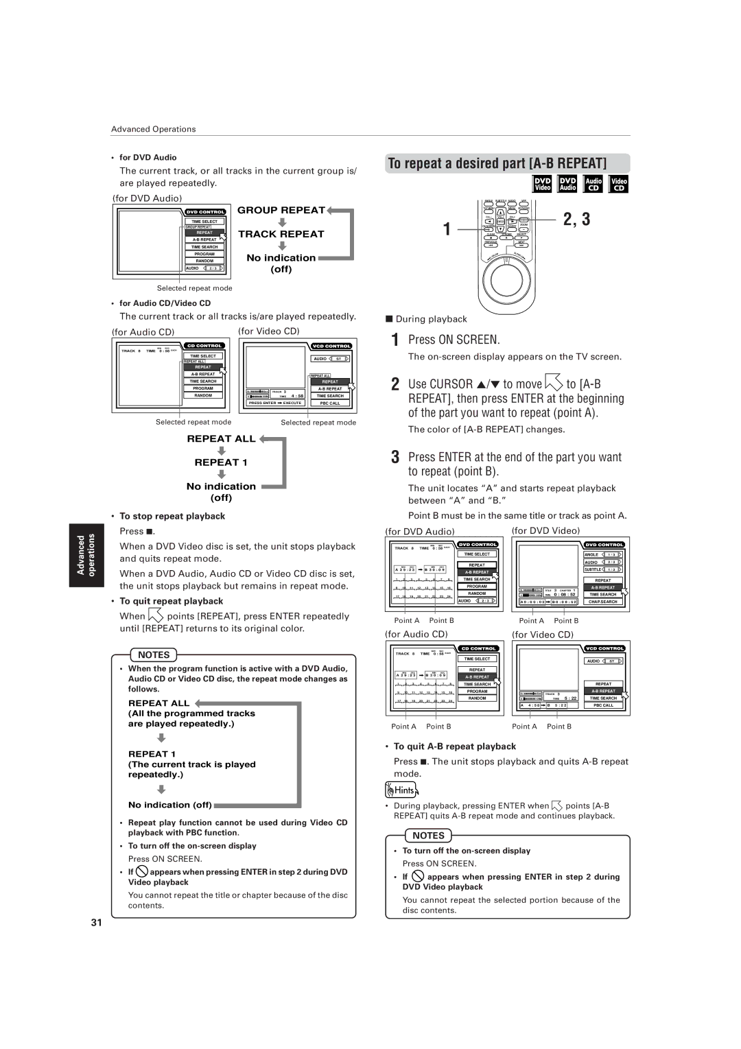 JVC XV-D721BK manual Current track, or all tracks in the current group is, Are played repeatedly, To quit repeat playback 