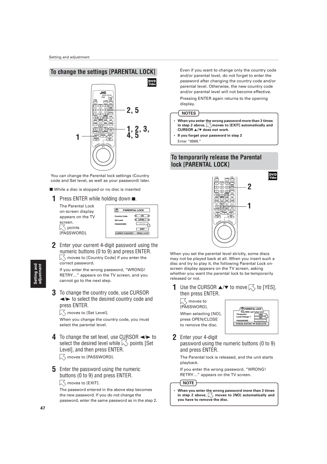 JVC XV-D721BK manual Press Enter while holding down 