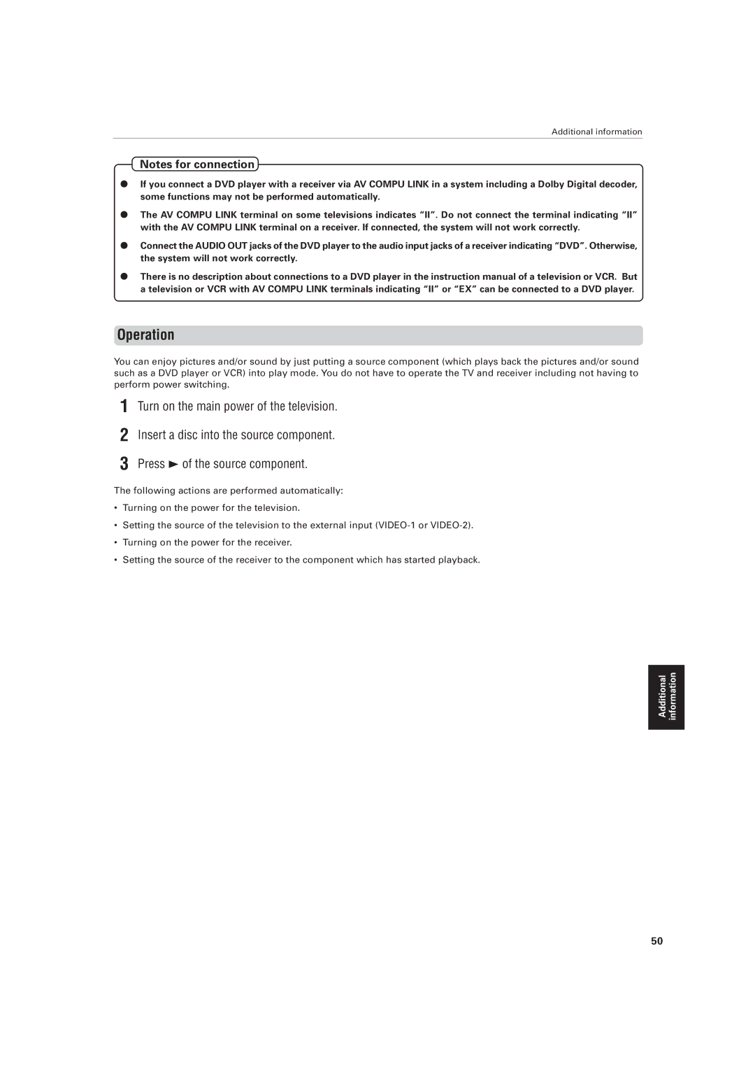 JVC XV-D721BK manual Operation 