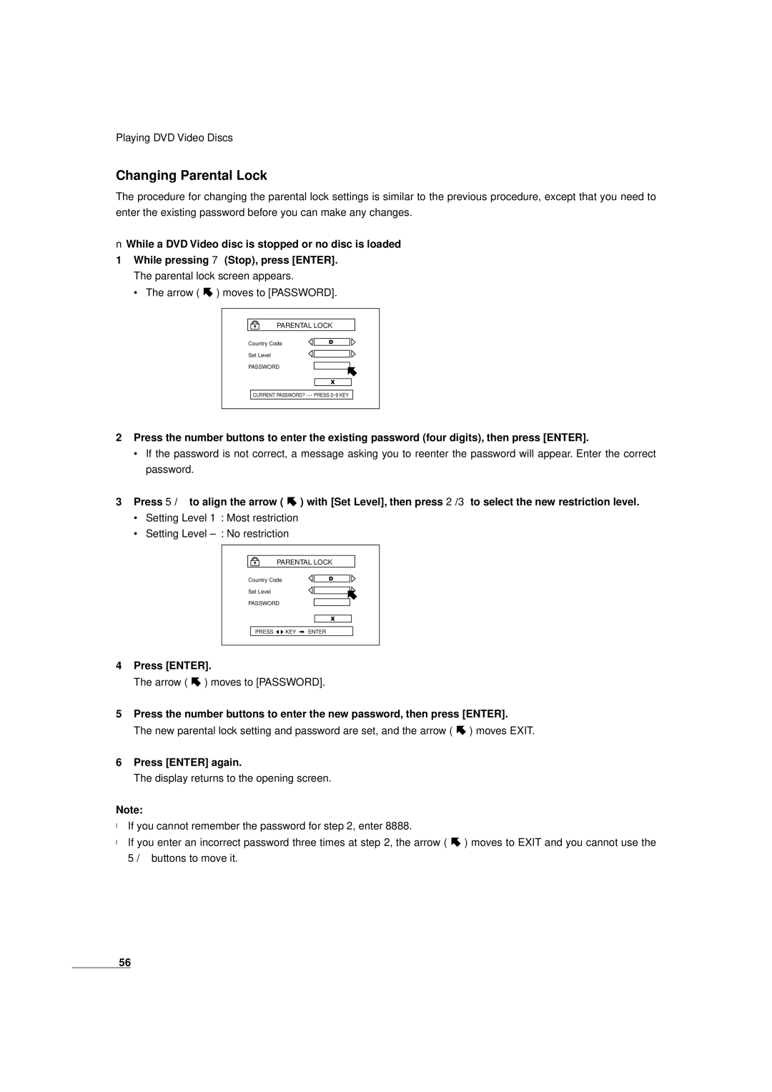 JVC XV-D9000 manual Changing Parental Lock 