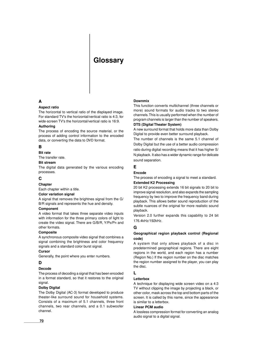 JVC XV-D9000 manual Glossary 