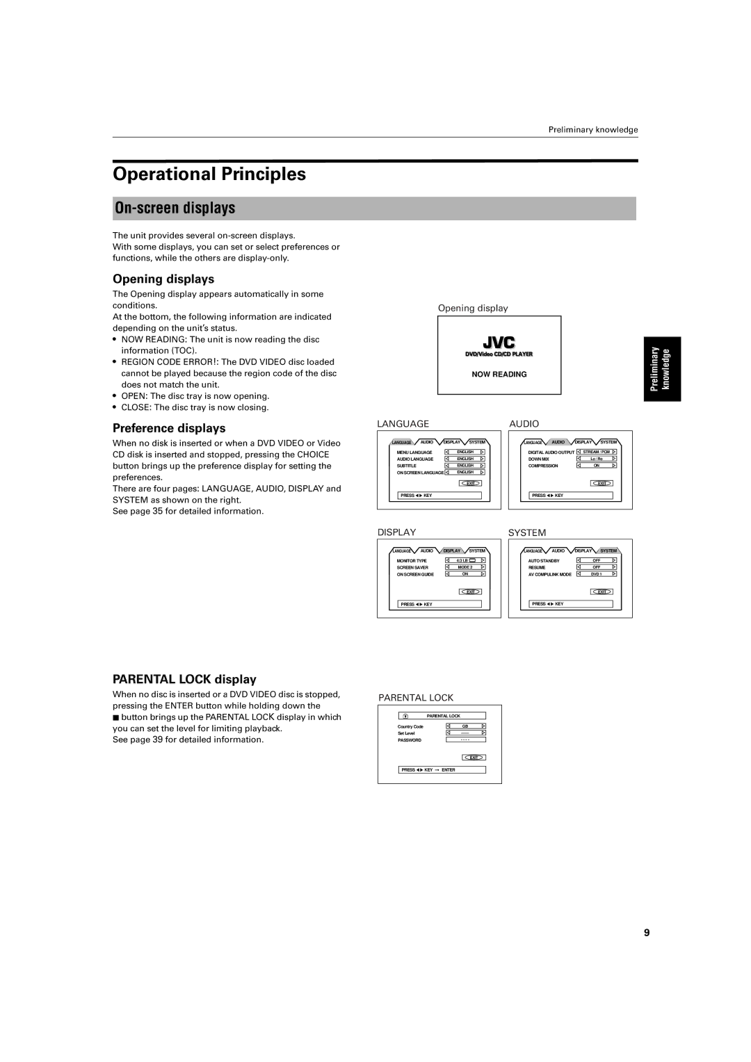 JVC XV-E100SL manual Close is, OnOpening-screen displays 