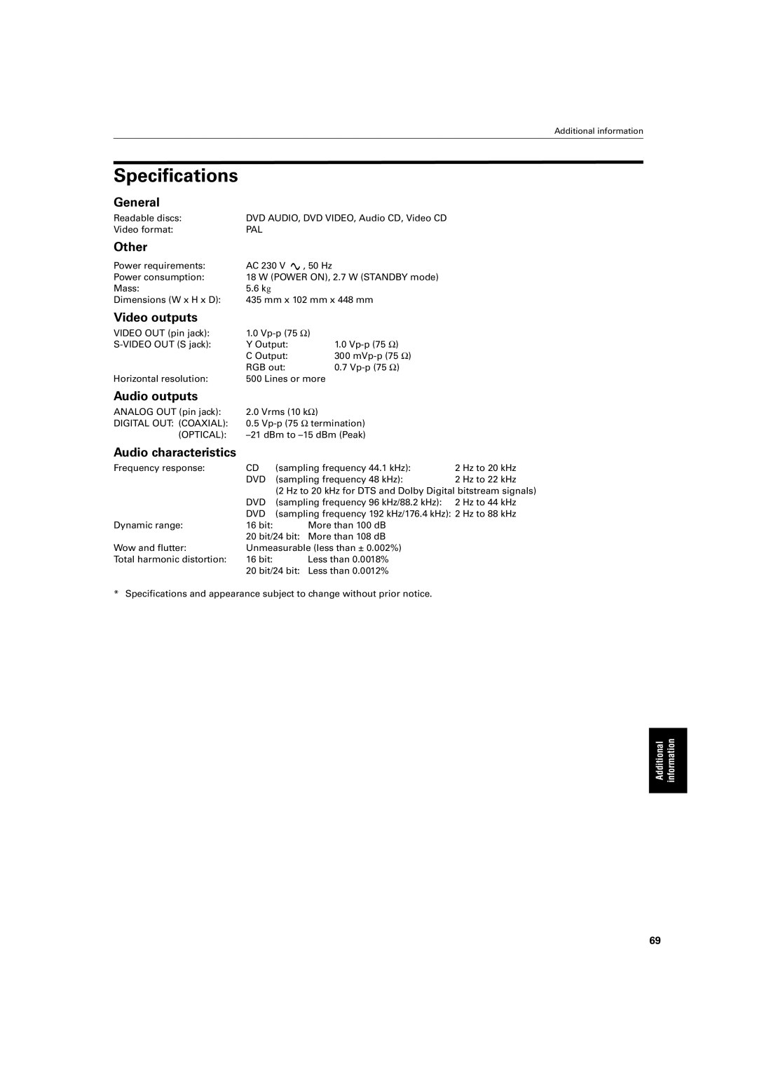 JVC XV-FA92SL, XV-FA90BK manual Specifications 