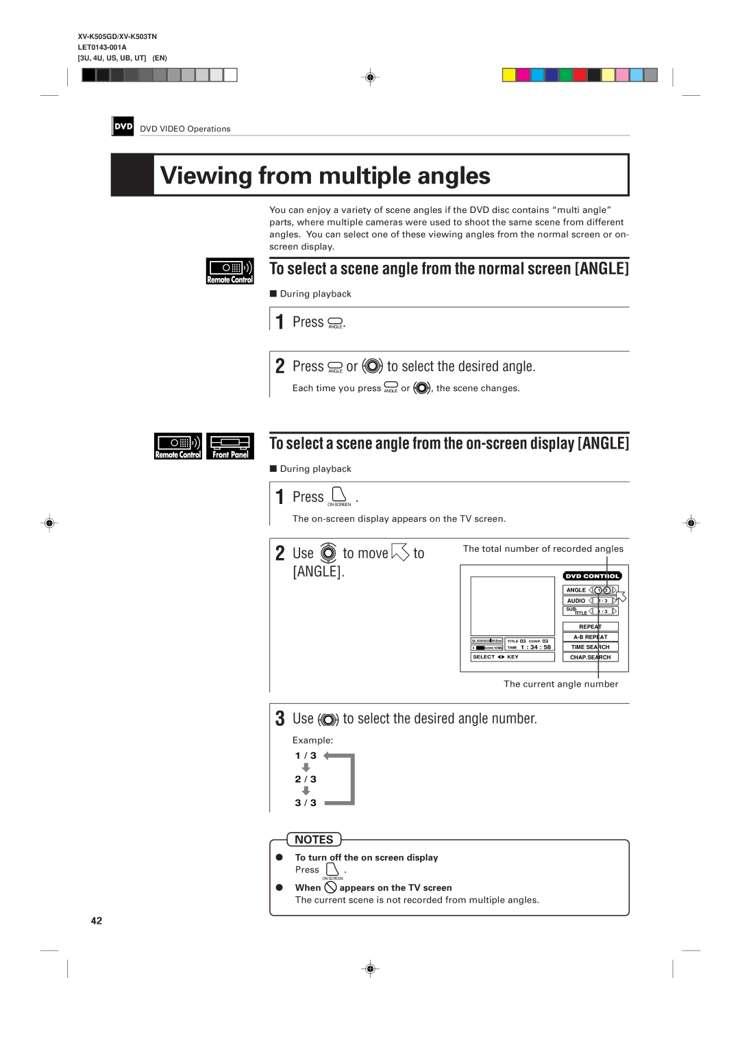 JVC XV-K505GD, XV-K503TN manual Viewing from multiple angles, To select a scene angle from the normal screen Angle 