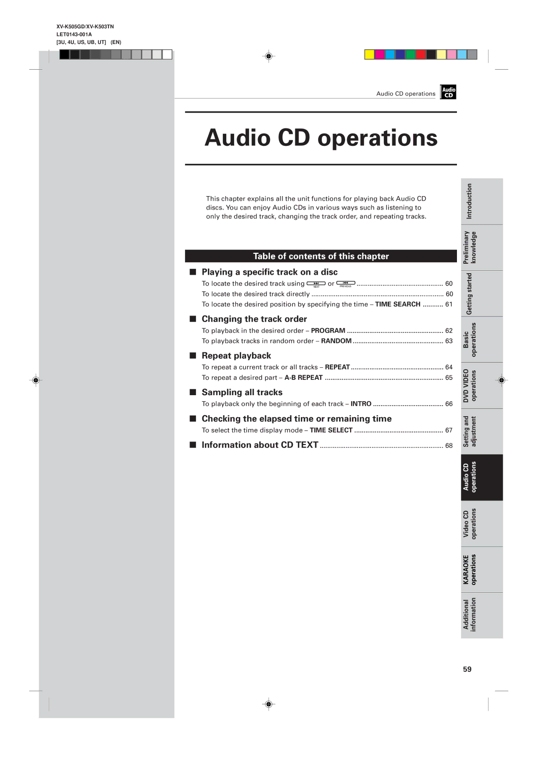 JVC XV-K503TN, XV-K505GD manual Playing a specific track on a disc, Changing the track order, Sampling all tracks 