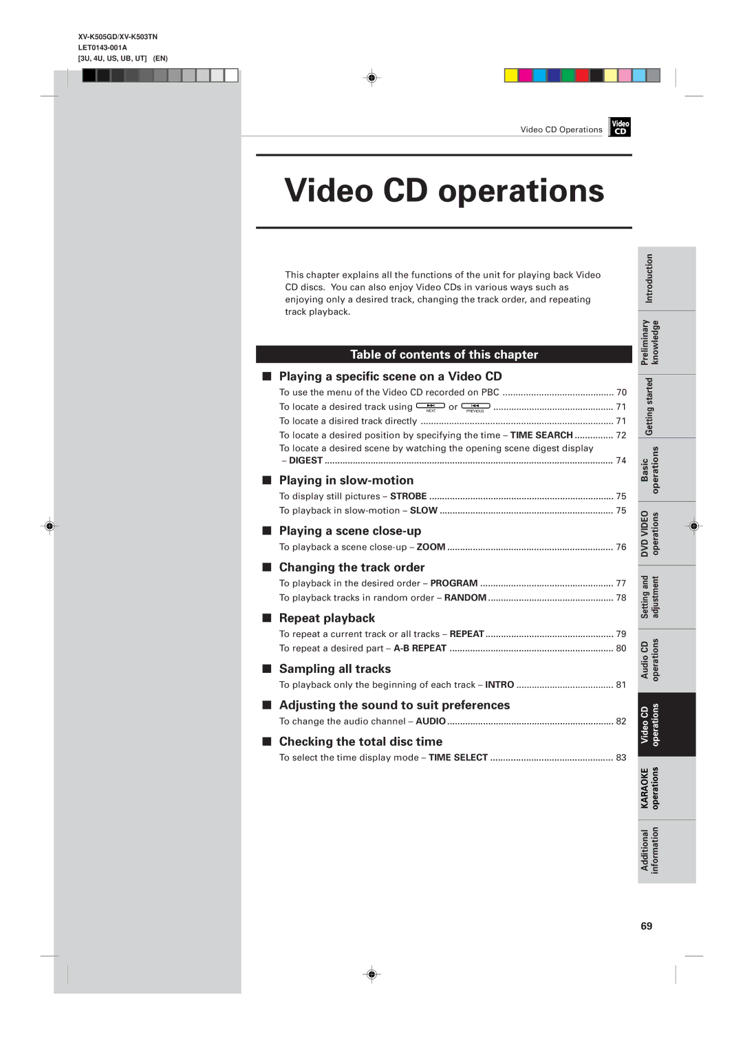 JVC XV-K503TN, XV-K505GD manual Playing a specific scene on a Video CD, Adjusting the sound to suit preferences 