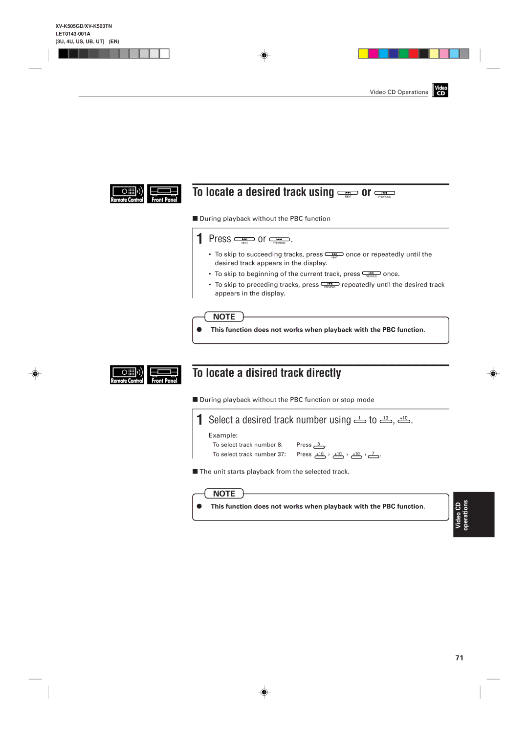 JVC XV-K503TN, XV-K505GD manual To locate a disired track directly, During playback without the PBC function 