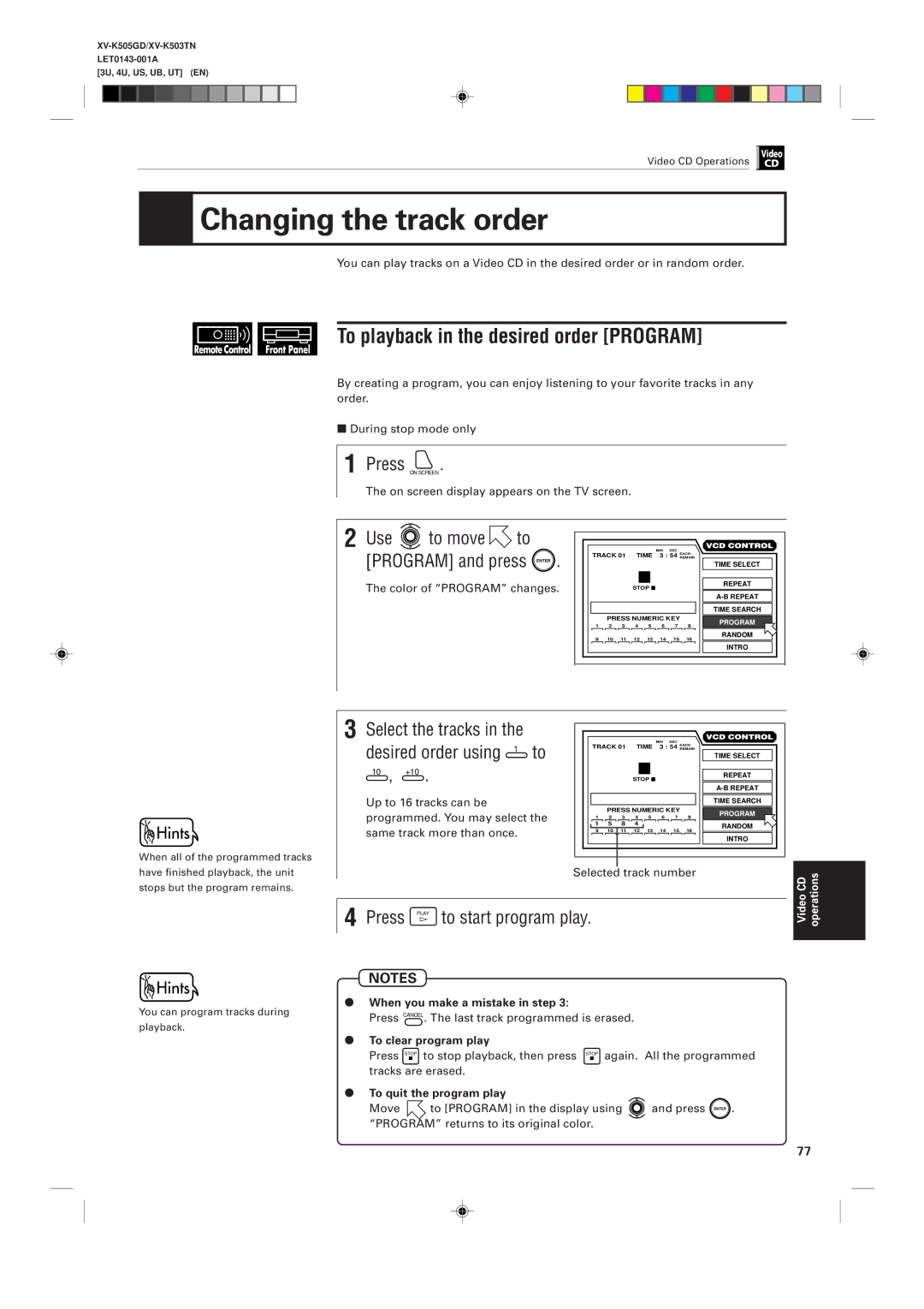 JVC XV-K503TN, XV-K505GD manual You can program tracks during playback 