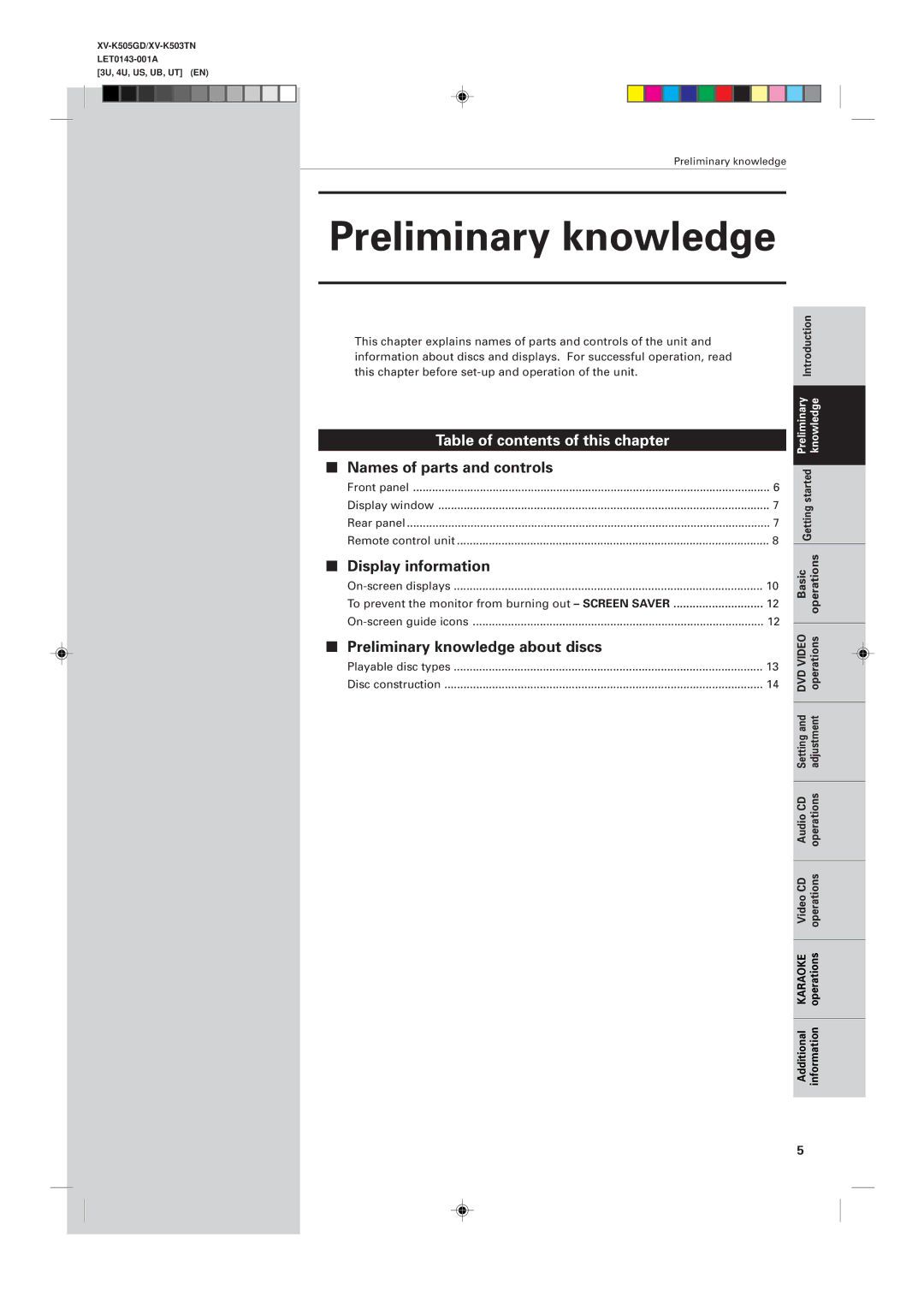 JVC XV-K503TN, XV-K505GD manual Preliminary knowledge 