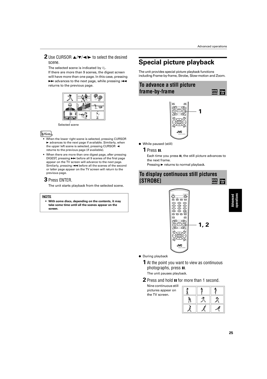 JVC XV-LTR1 manual Special picture playback, Use Cursor 5/∞/2/3 to select the desired scene 