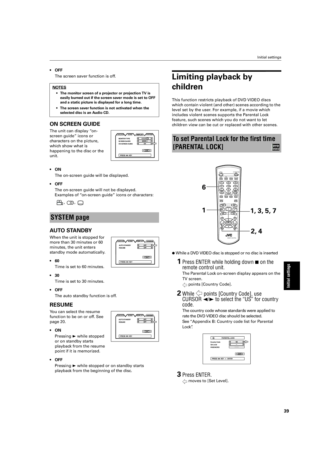 JVC XV-LTR1 manual Limiting playback by children, To set Parental Lock for the first time, System, Remote control unit 