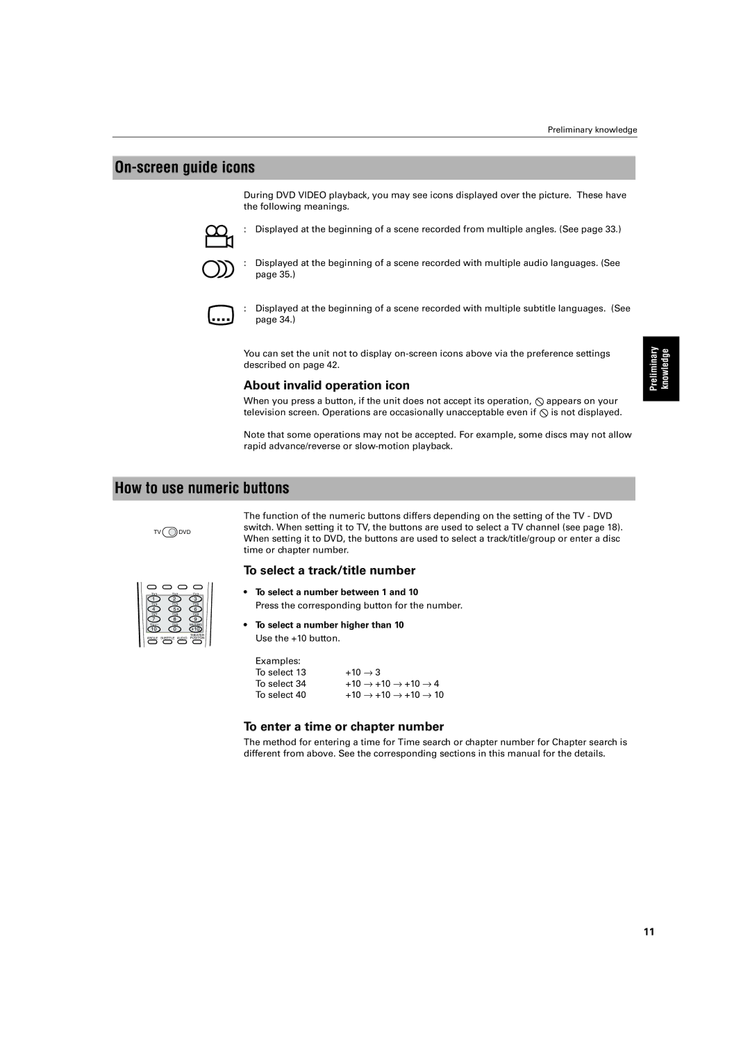 JVC XV-M52SL, XV-M50BK manual On-screen guide icons, How to use numeric buttons, About invalid operation icon 