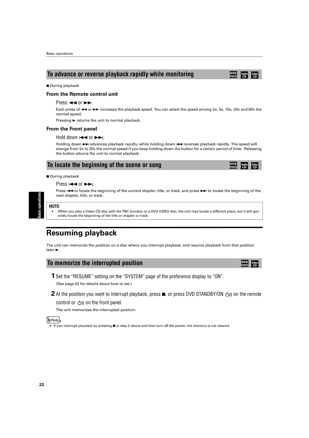 JVC XV-M50BK, XV-M52SL manual Resuming playback, To advance or reverse playback rapidly while monitoring 