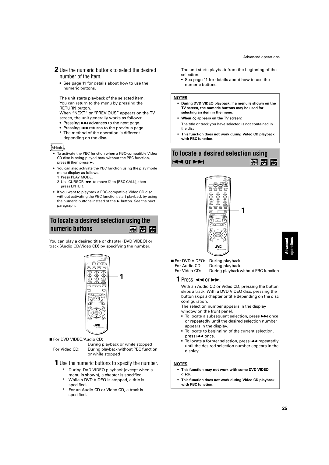 JVC XV-M52SL, XV-M50BK manual To locate a desired selection using 4 or ¢, Use the numeric buttons to specify the number 