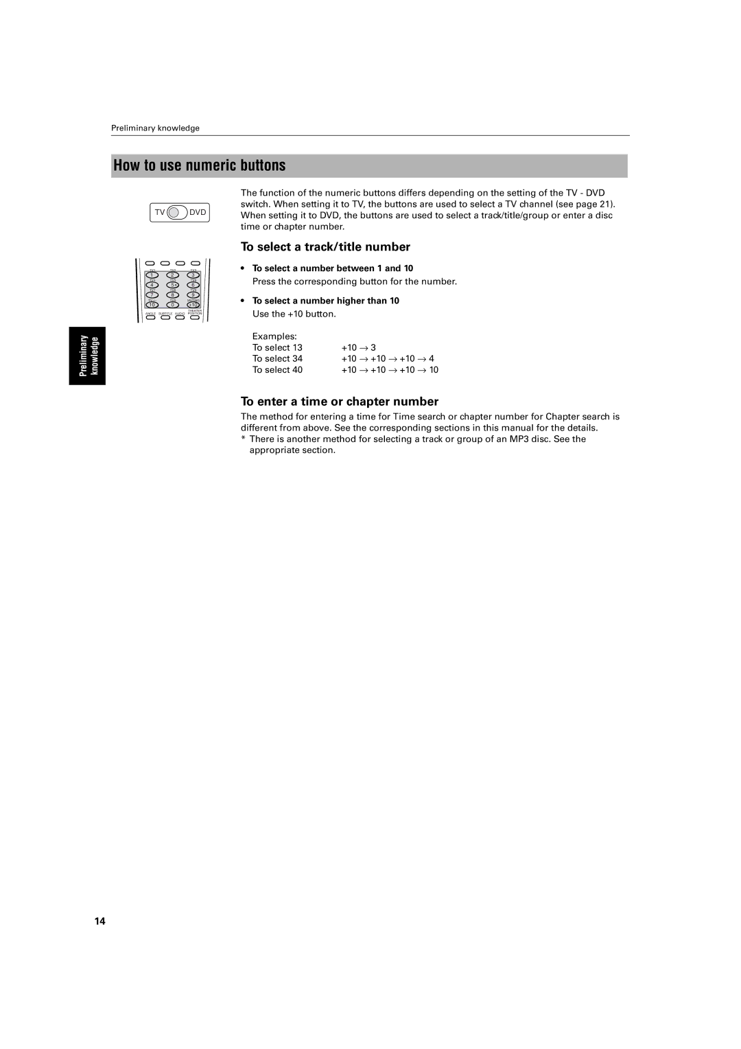 JVC XV-M512SL manual How to use numeric buttons, To select a track/title number, To enter a time or chapter number 