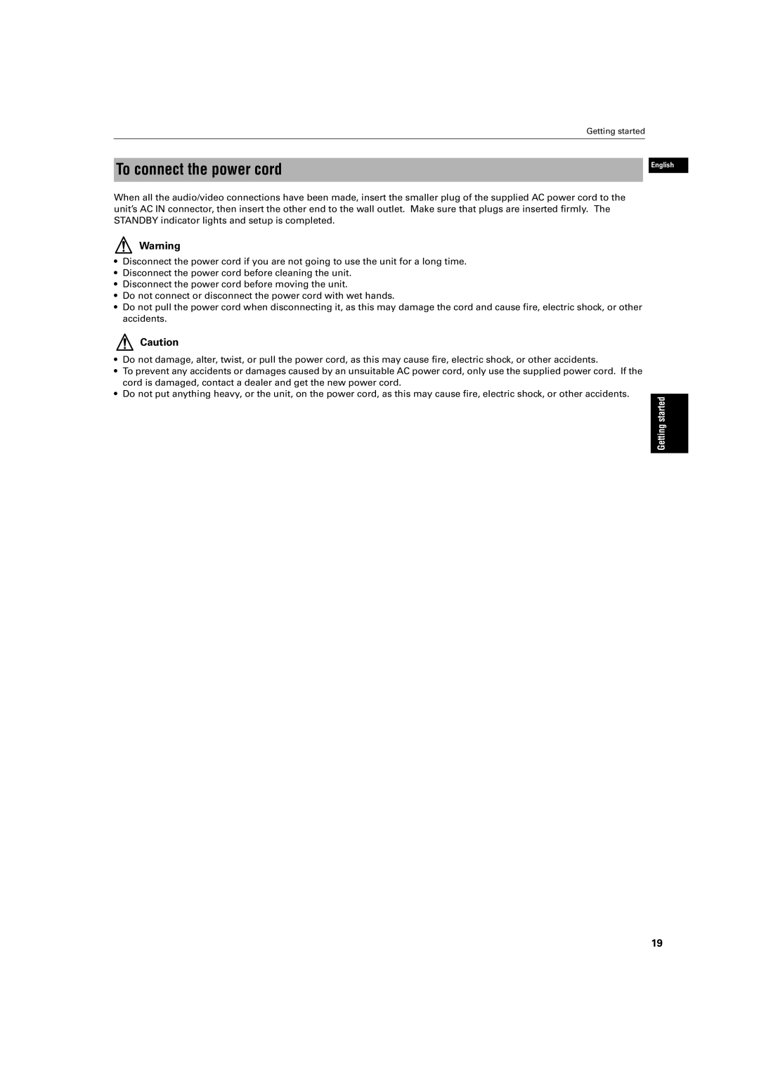 JVC XV-M512SL manual To connect the power cord 