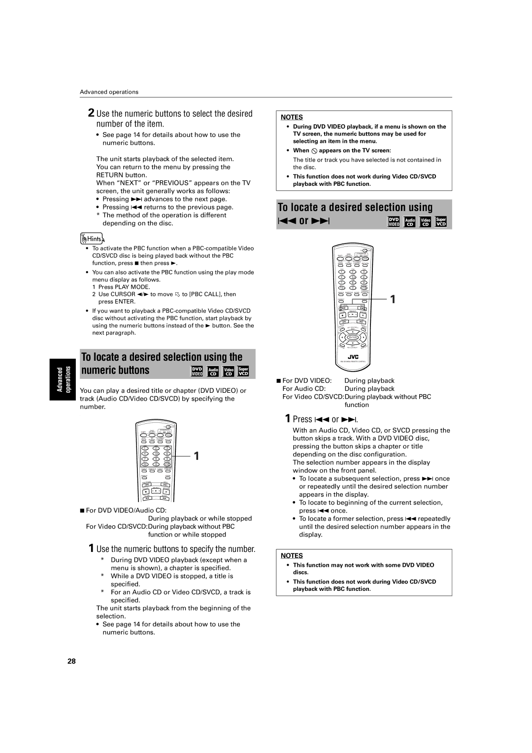 JVC XV-M512SL manual To locate a desired selection using 4 or ¢, Use the numeric buttons to specify the number, Number 