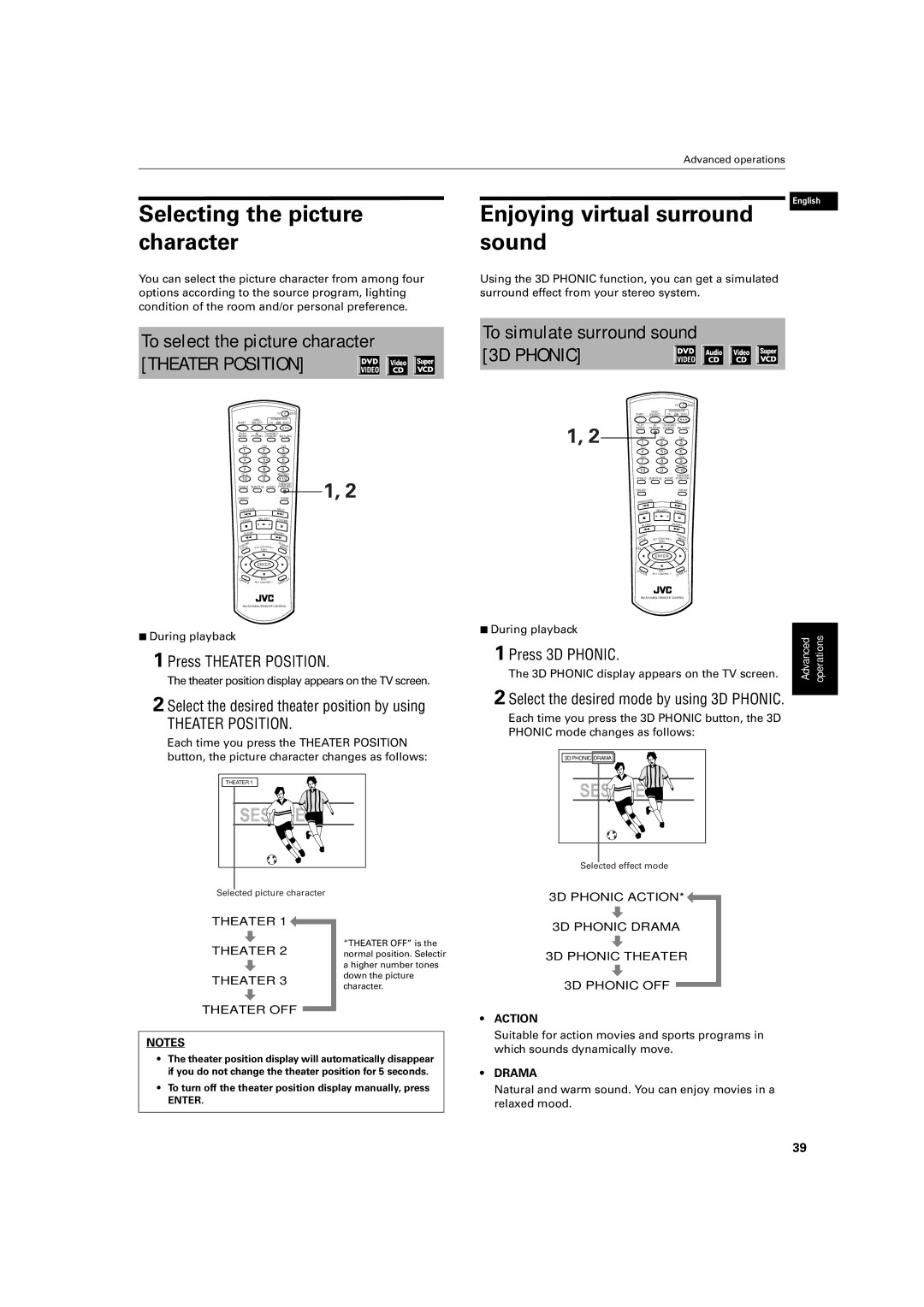 JVC XV-M512SL manual Selecting the picture character, Enjoying virtual surround sound, To select the picture character 