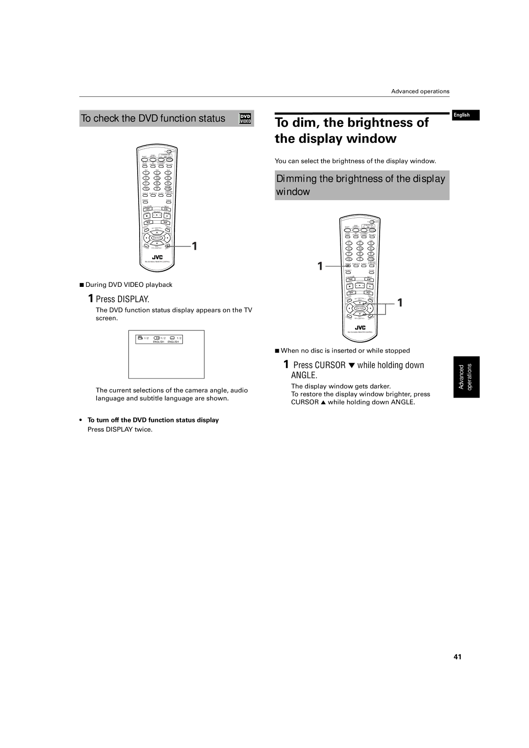 JVC XV-M512SL manual To dim, the brightness of the display window, To check the DVD function status, Press Display 