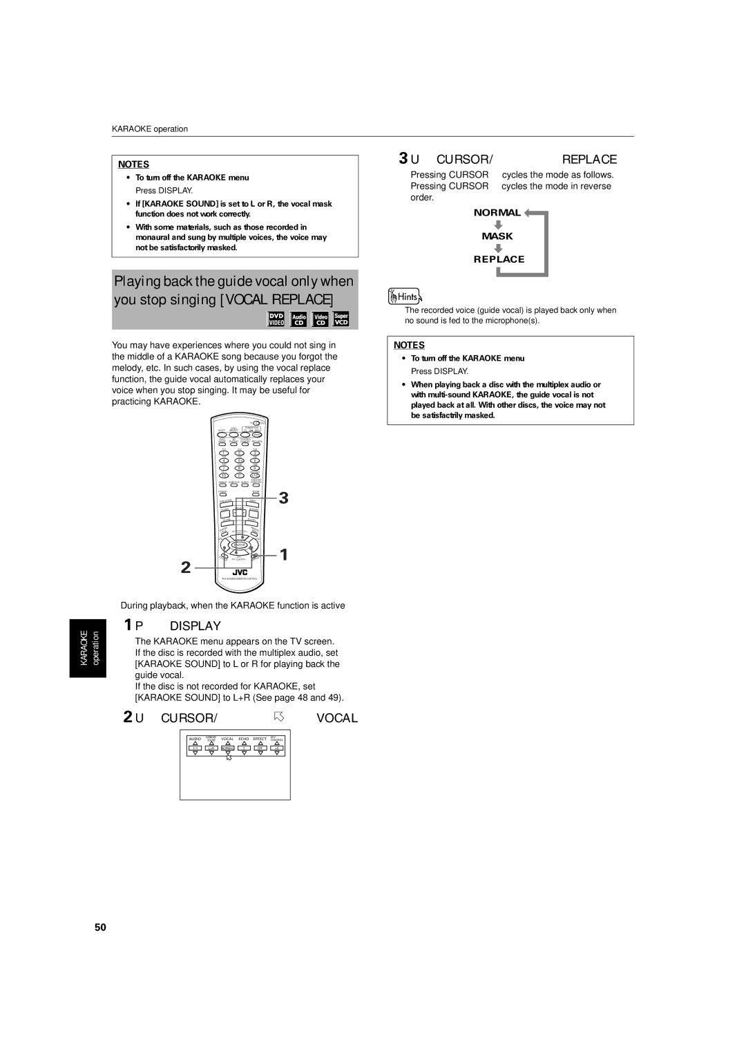 JVC XV-M512SL manual Use Cursor 5/∞ to select Replace, Operation 