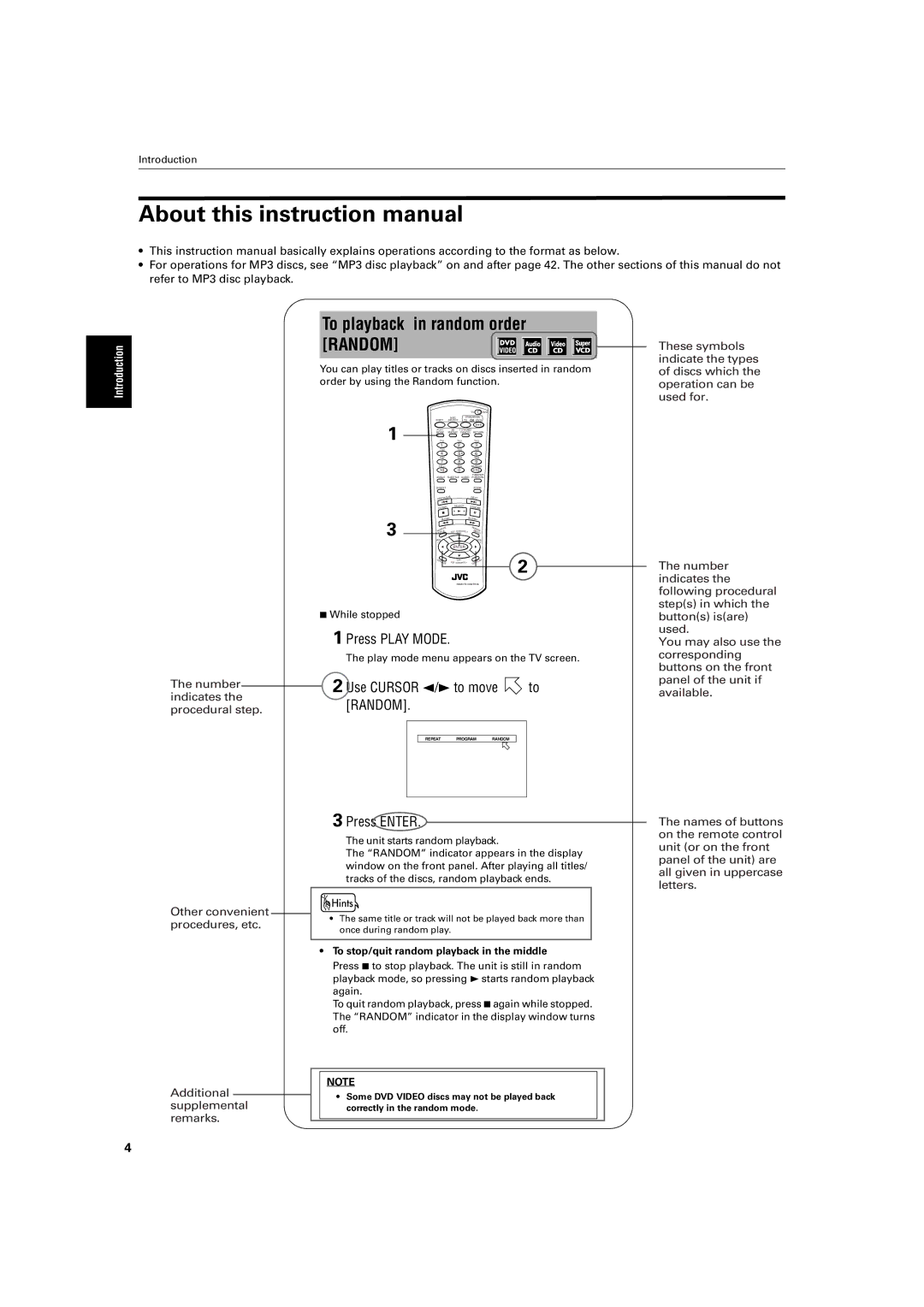 JVC XV-M512SL manual Number indicates the procedural step, Additional supplemental remarks 