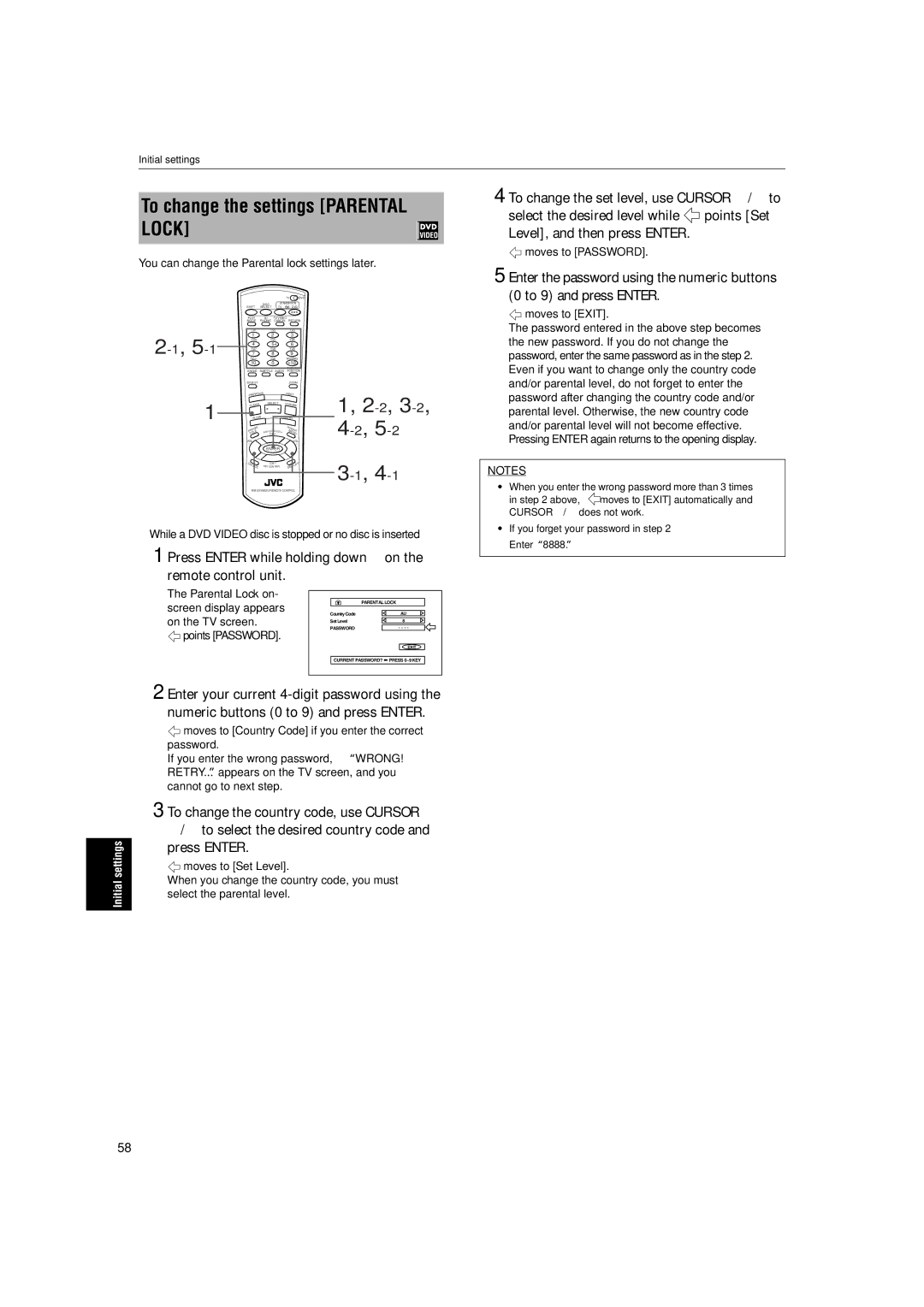 JVC XV-M512SL manual To change the settings Parental Lock, Press Enter while holding down 7 on the remote control unit 