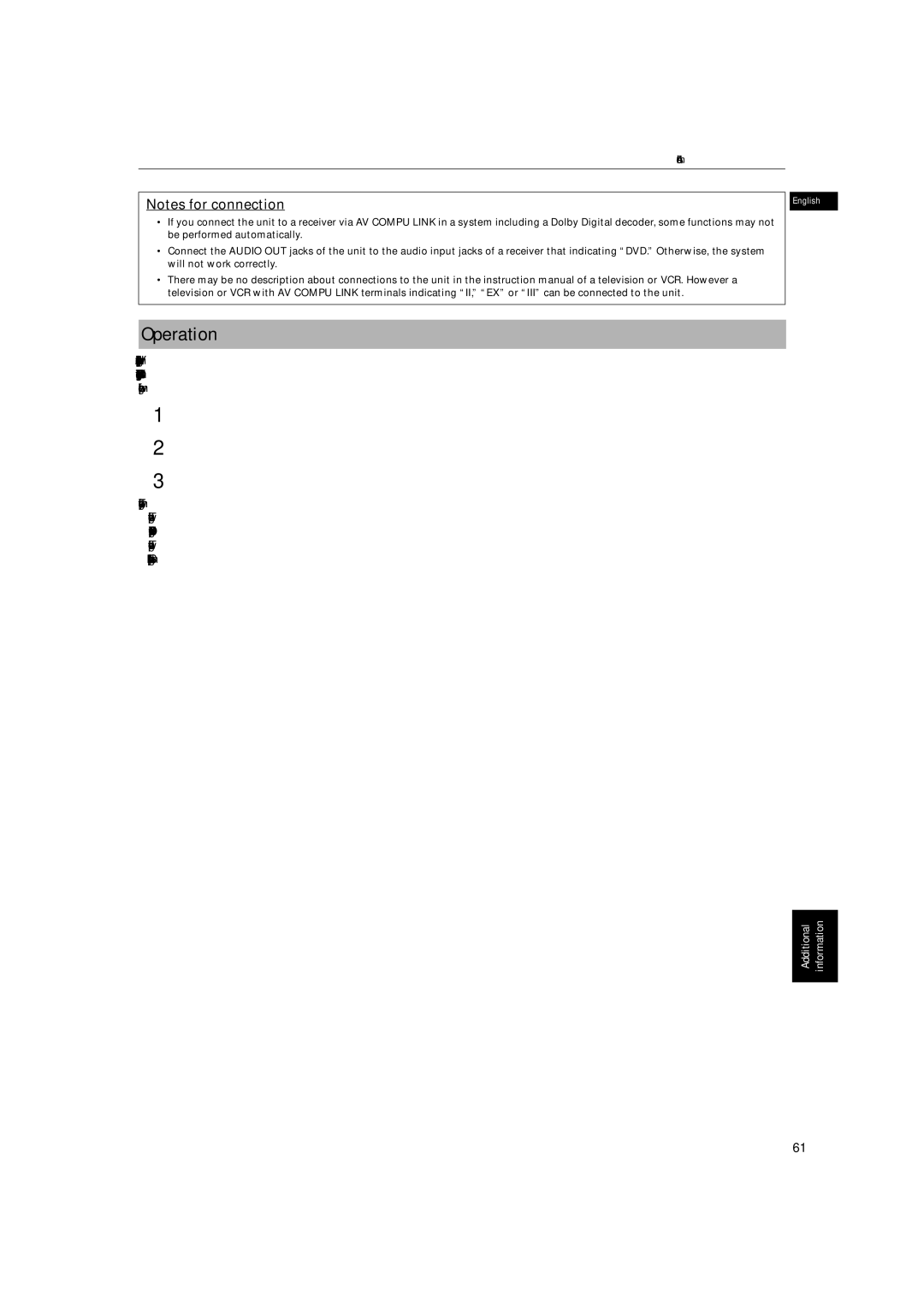 JVC XV-M512SL manual Operation, Turn on the main power of the television 