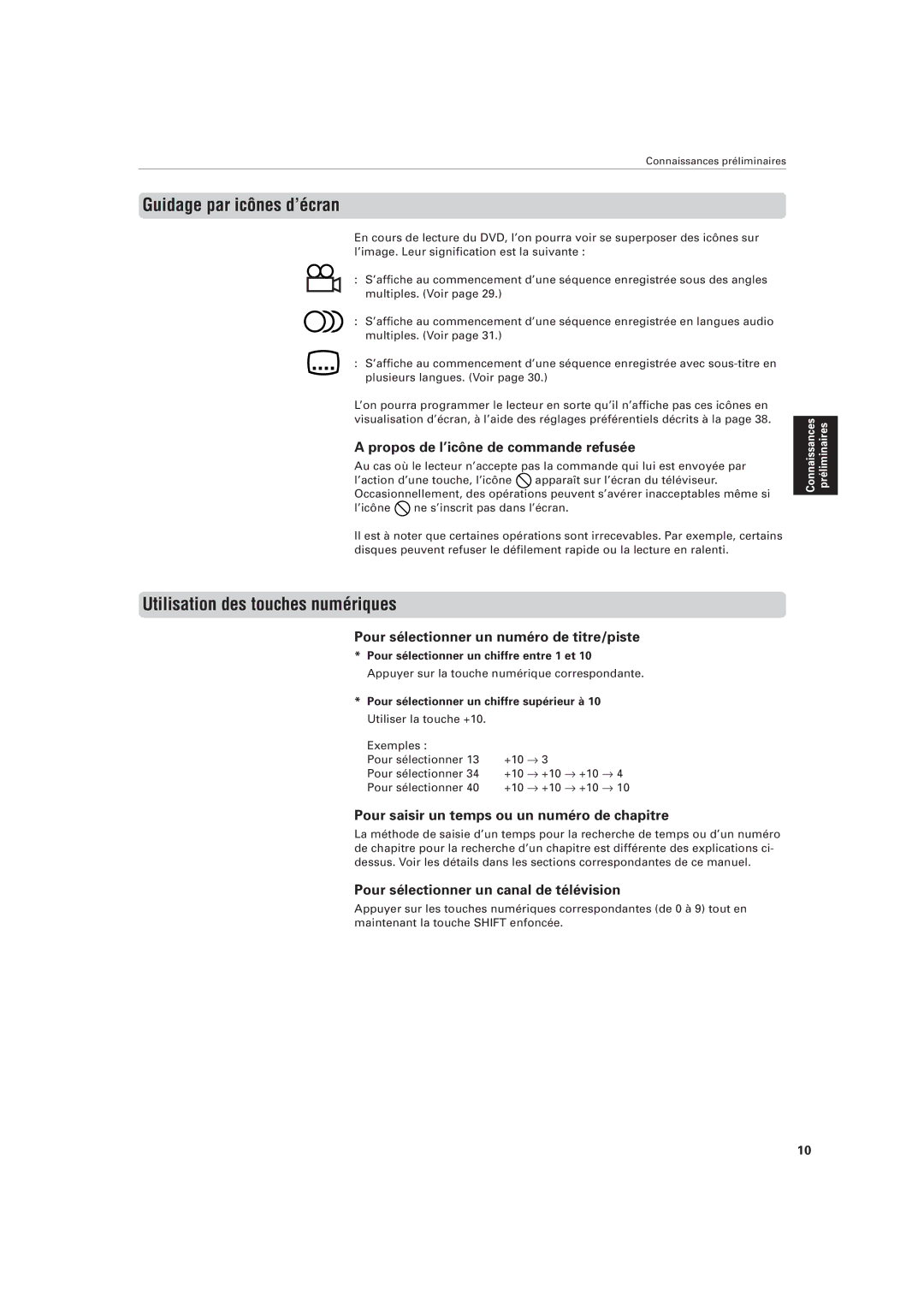 JVC XV-M555BK manual Guidage par icônes d’écran, Utilisation des touches numériques 