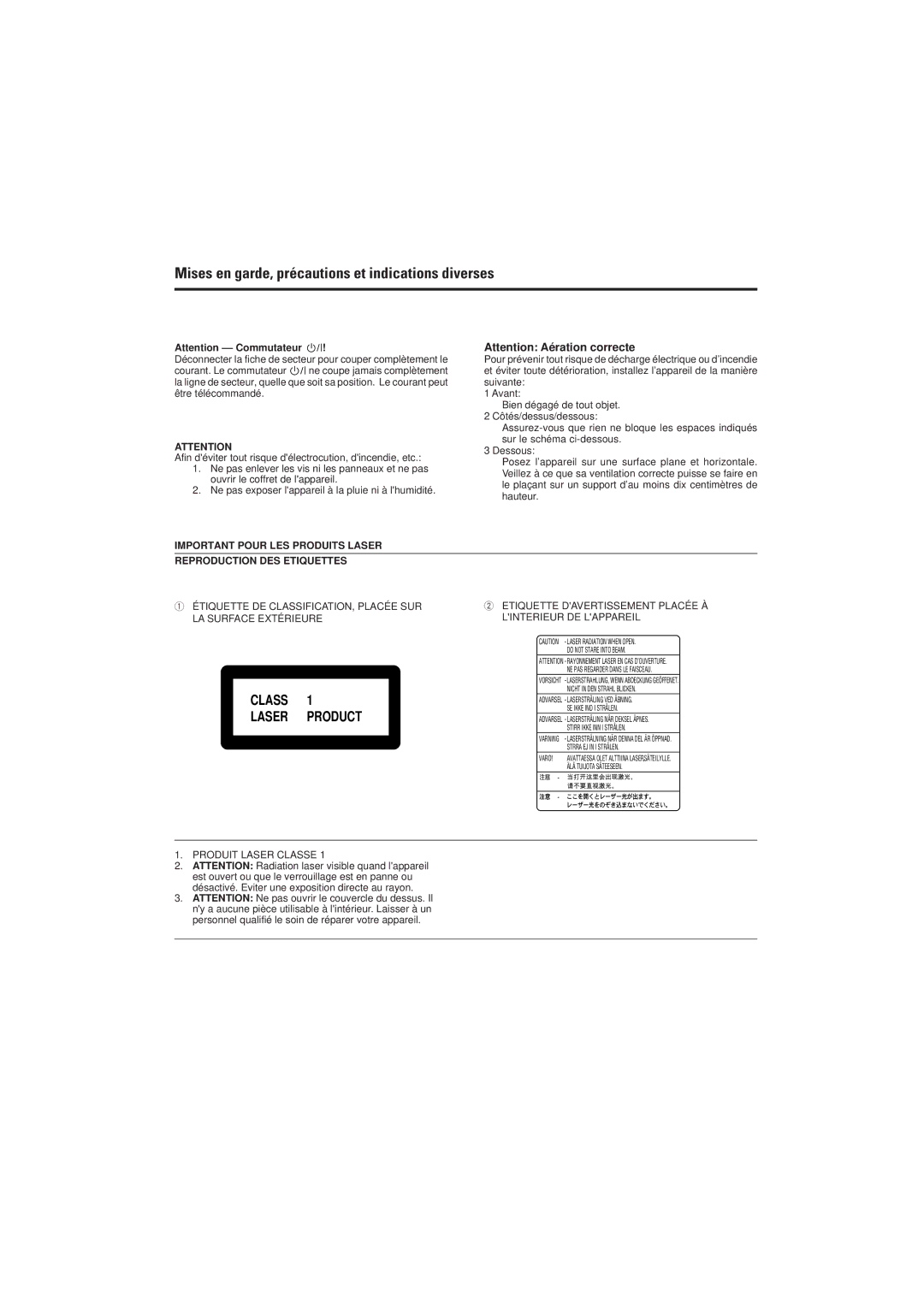 JVC XV-M555BK manual Mises en garde, précautions et indications diverses 