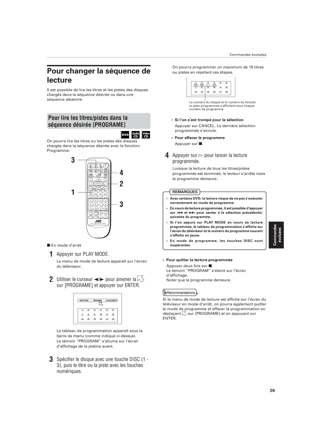 JVC XV-M555BK manual Pour changer la séquence de lecture, Appuyer sur #pour lancer la lecture programmée 